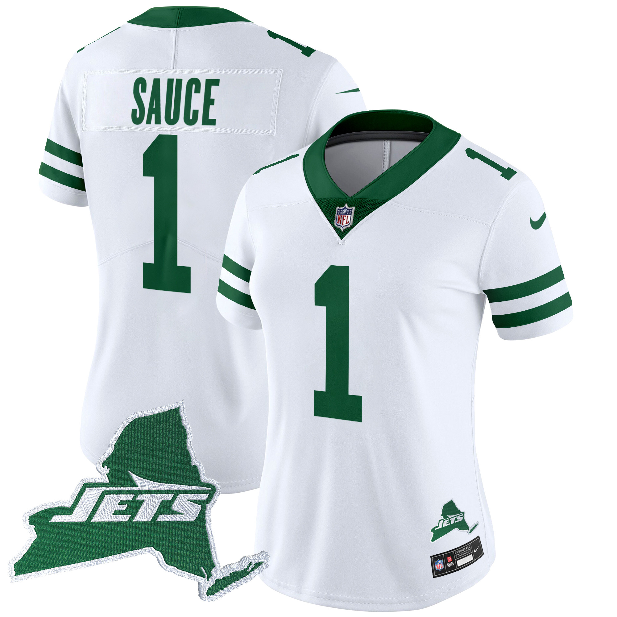 Ahmad Sauce Women's New York Jets Home Patch Vapor Legacy Limited White Jersey - All Stitched