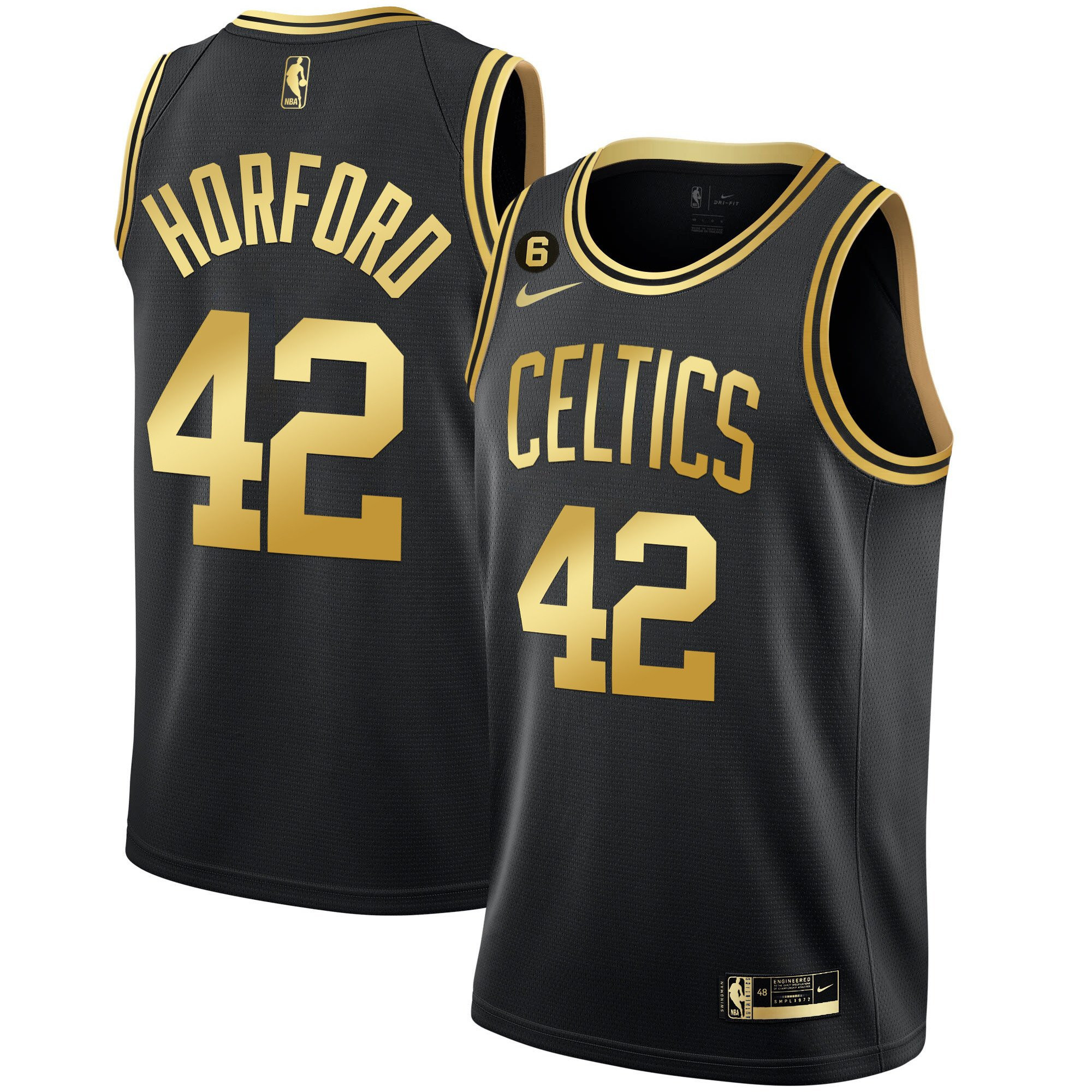 Al Horford Men's Boston Celtics Bill Russell Patch Collection Black Gold Jersey - All Stitched