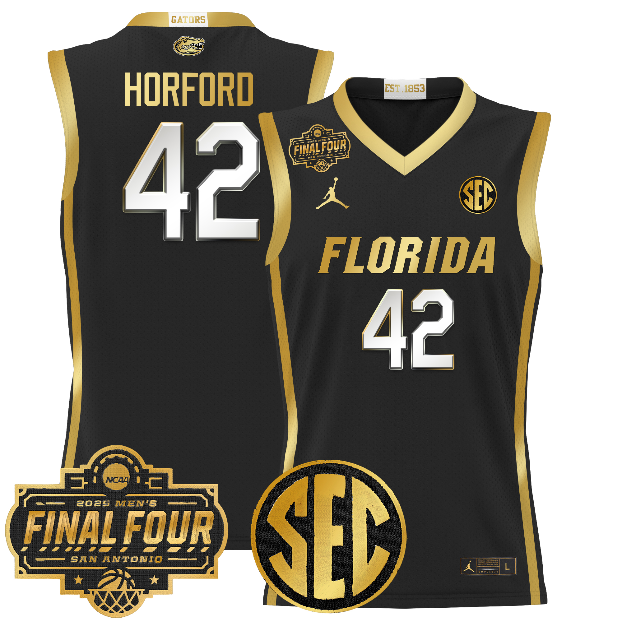 Al Horford Men's Florida Gators 2025 Final Four Patch Basketball Black Gold Jersey - All Stitched
