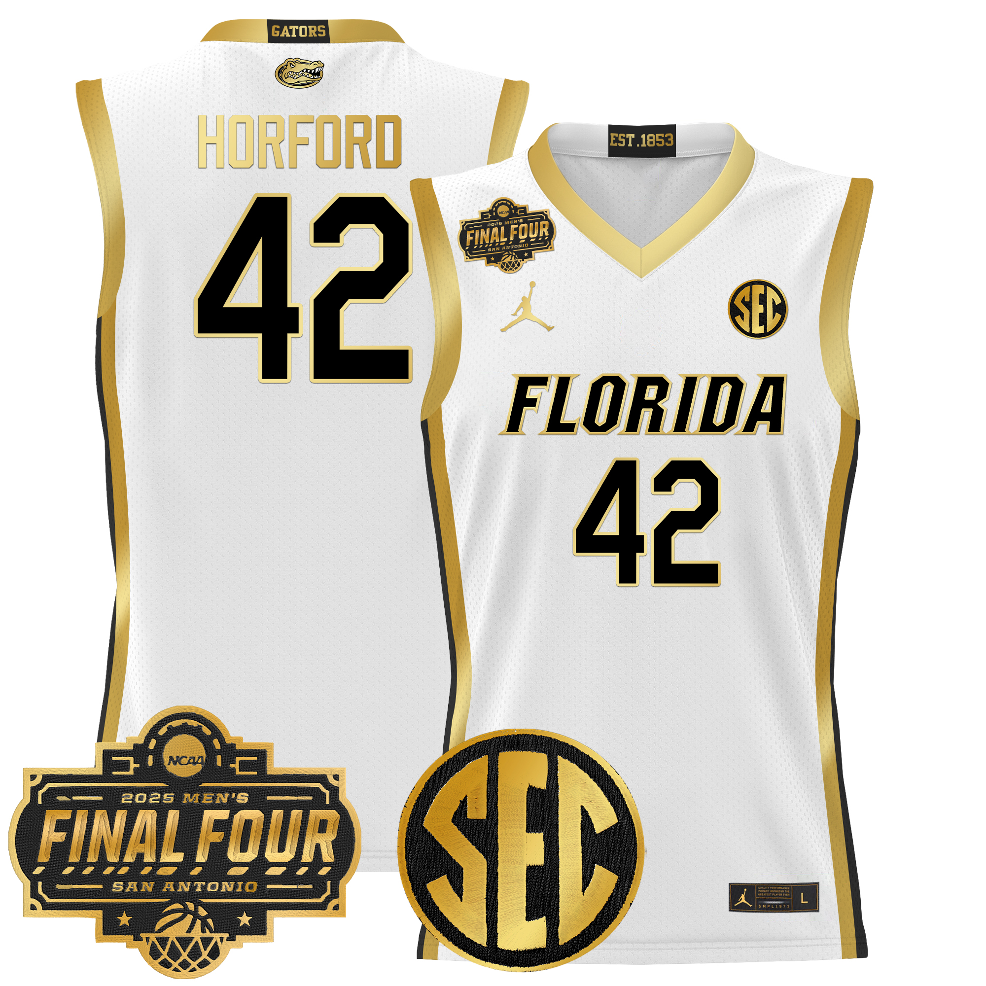 Al Horford Men's Florida Gators 2025 Final Four Patch Basketball White Gold Jersey - All Stitched