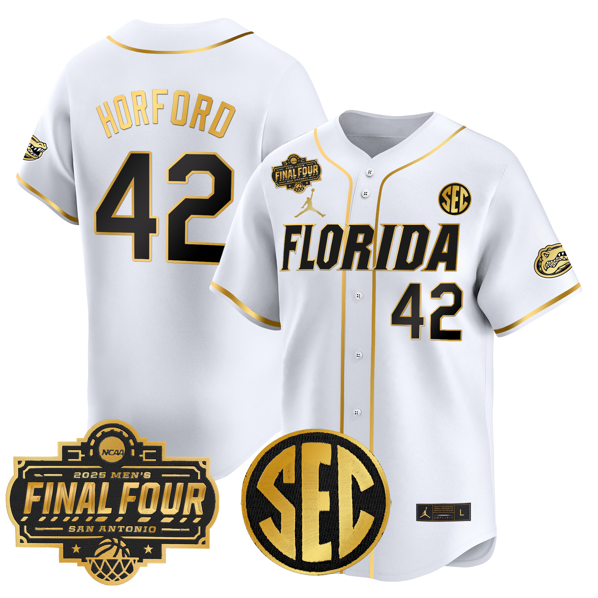Al Horford Men's Florida Gators 2025 Final Four Patch Vapor Baseball White Gold Jersey - All Stitched