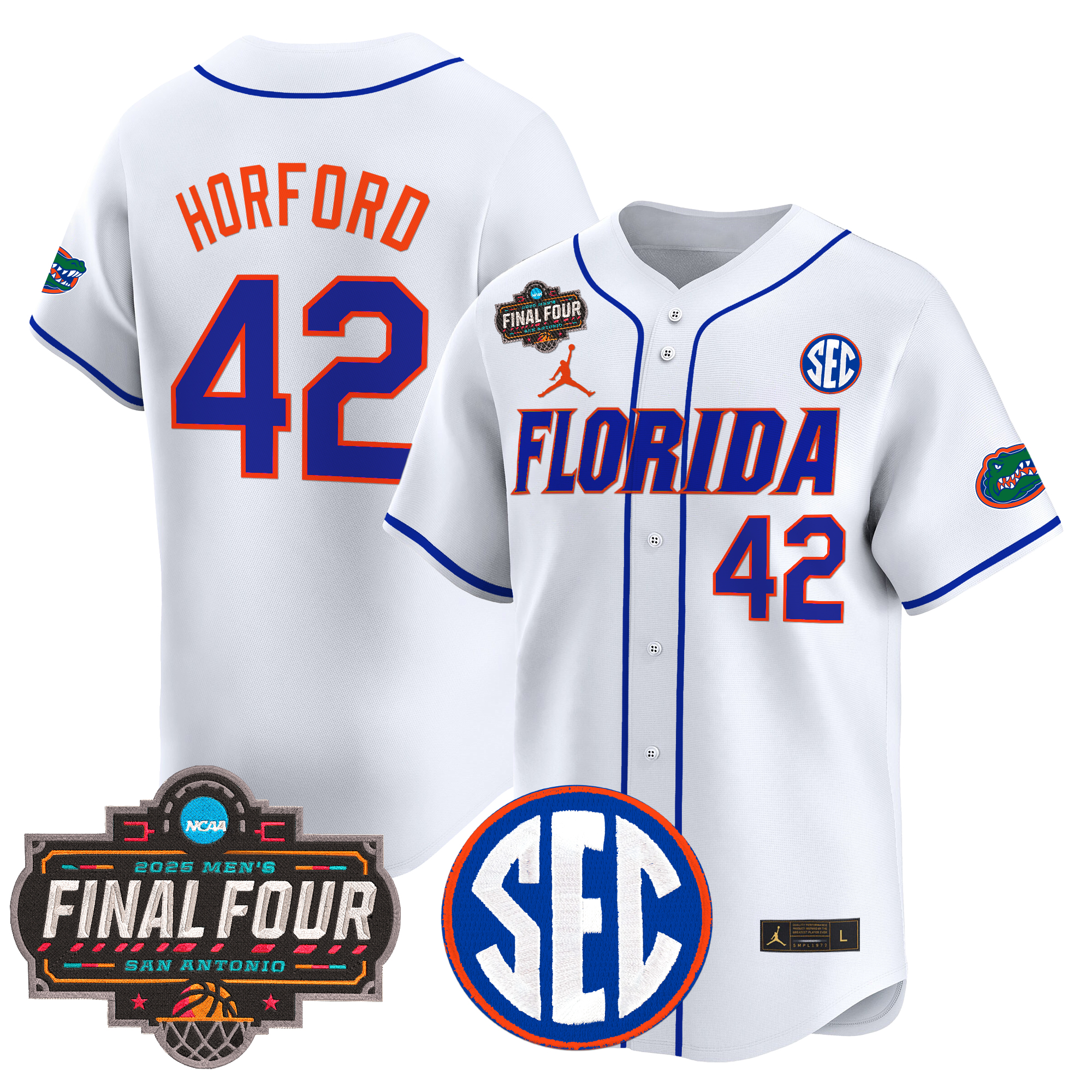 Al Horford Men's Florida Gators 2025 Final Four Patch Vapor Baseball White Jersey - All Stitched