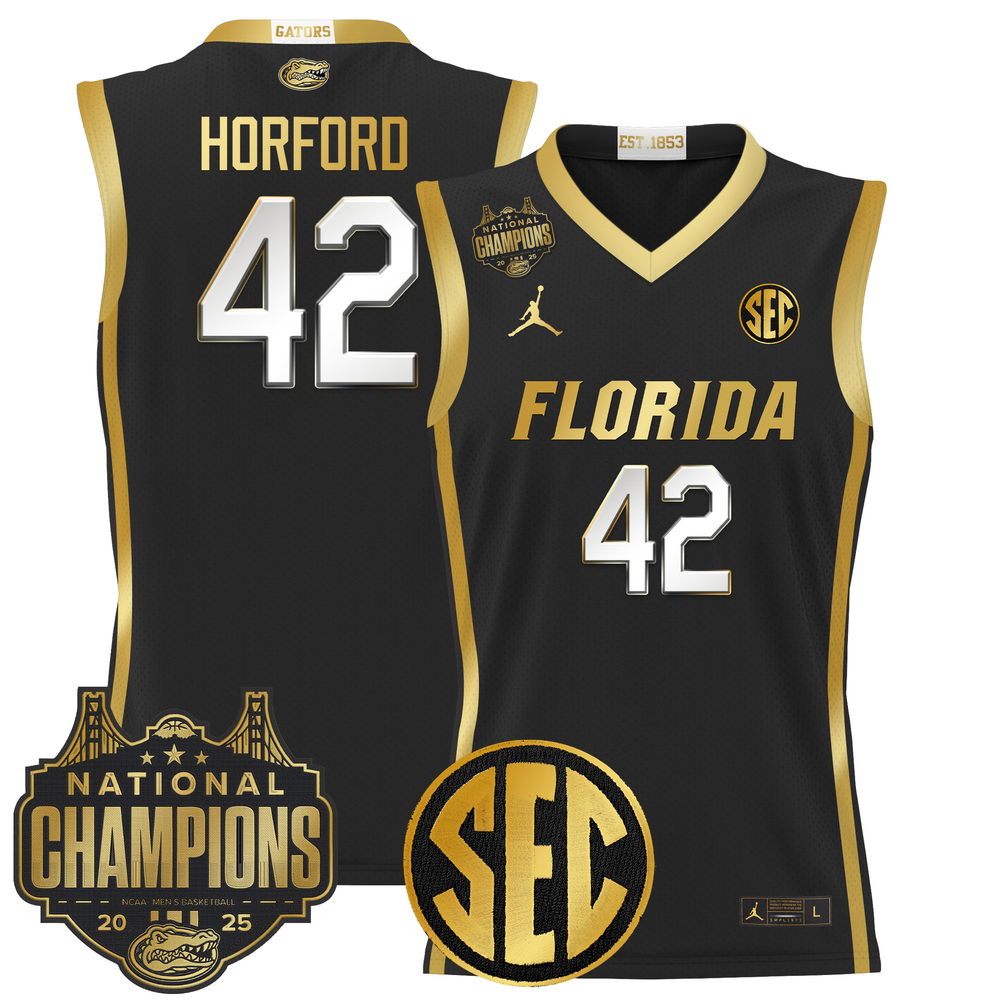 Al Horford Men's Florida Gators 2025 National Champions Patch Basketball Black Gold Jersey - All Stitched