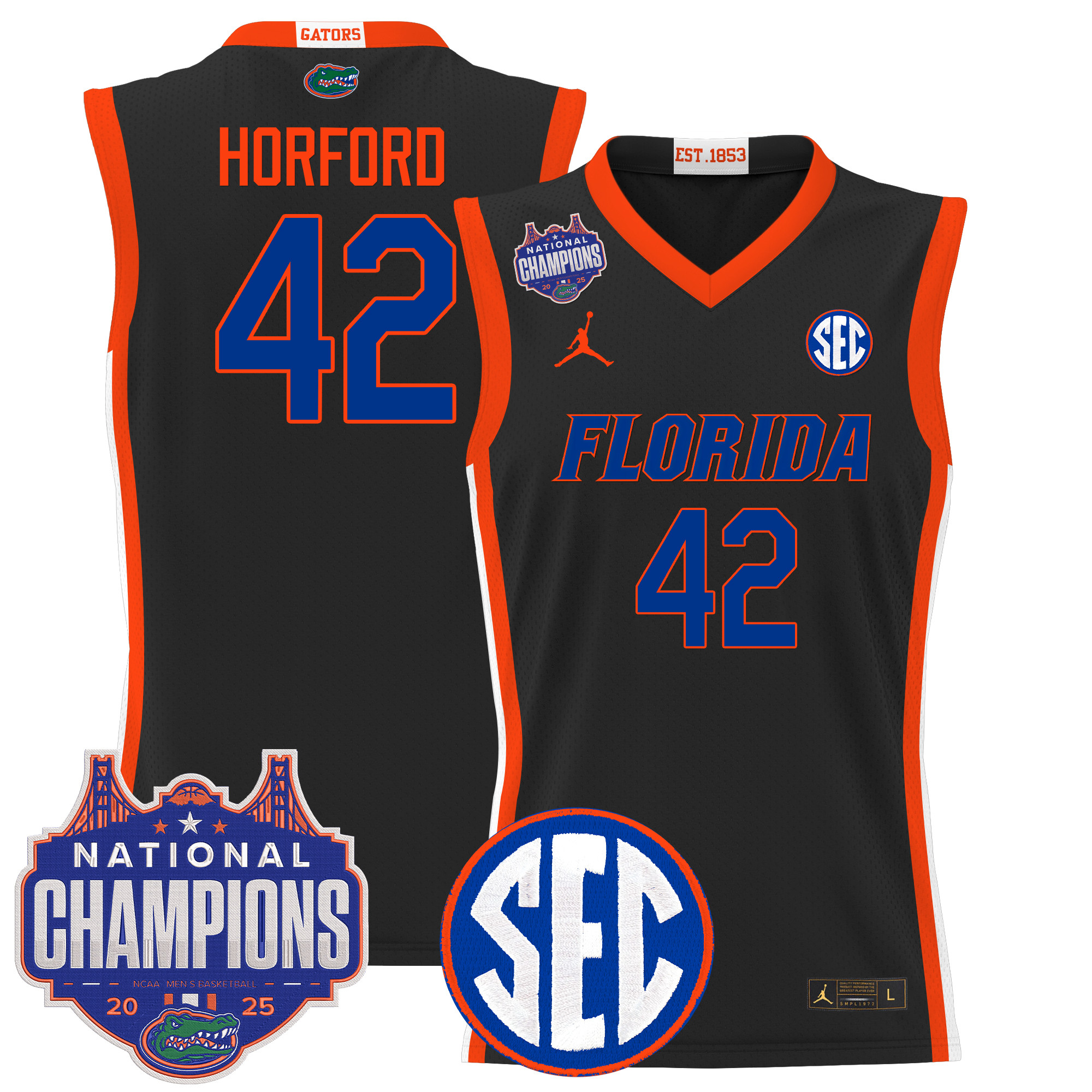 Al Horford Men's Florida Gators 2025 National Champions Patch Basketball Black Jersey - All Stitched