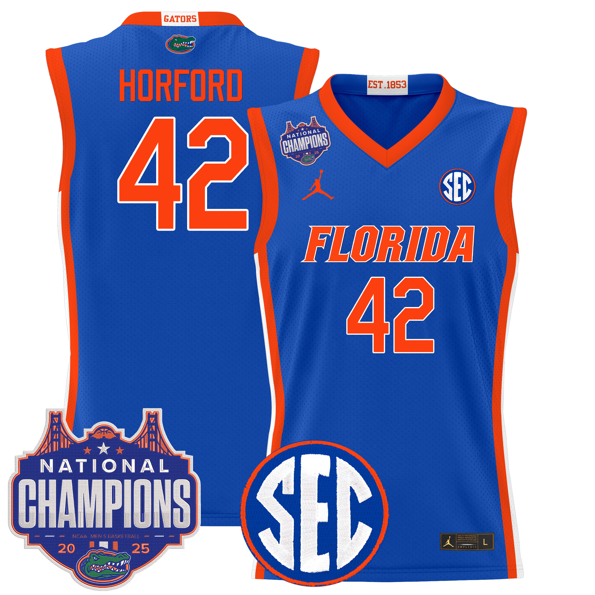 Al Horford Men's Florida Gators 2025 National Champions Patch Basketball Royal Jersey - All Stitched