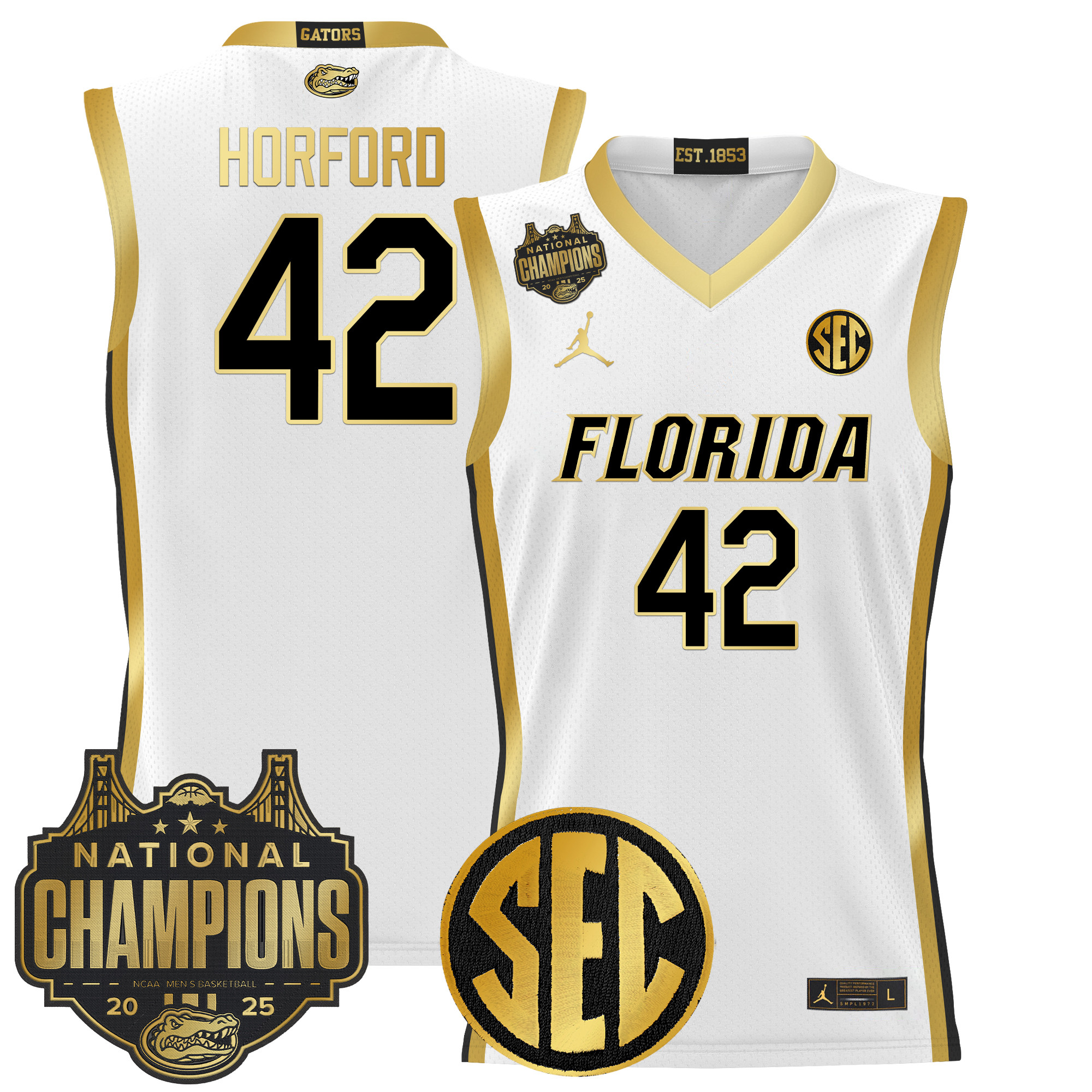 Al Horford Men's Florida Gators 2025 National Champions Patch Basketball White Gold Jersey - All Stitched