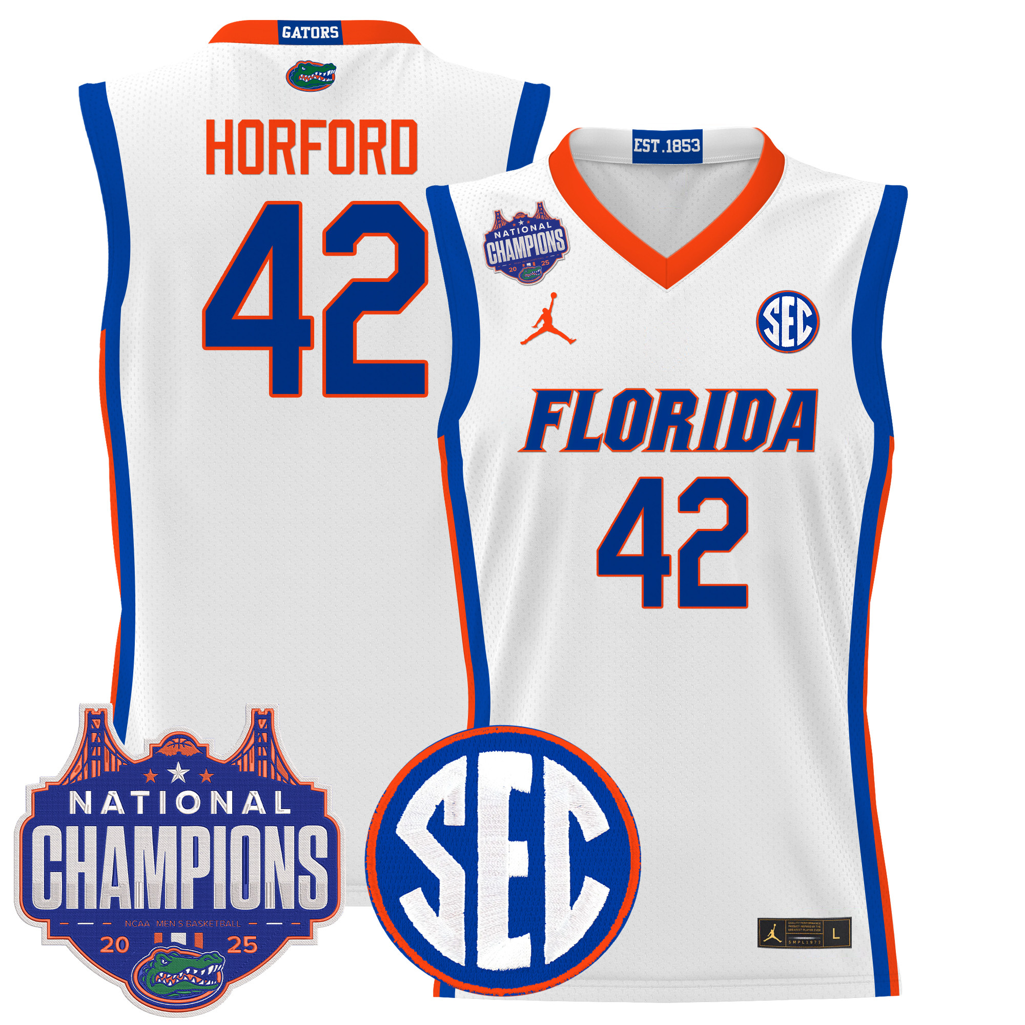 Al Horford Men's Florida Gators 2025 National Champions Patch Basketball White Jersey - All Stitched