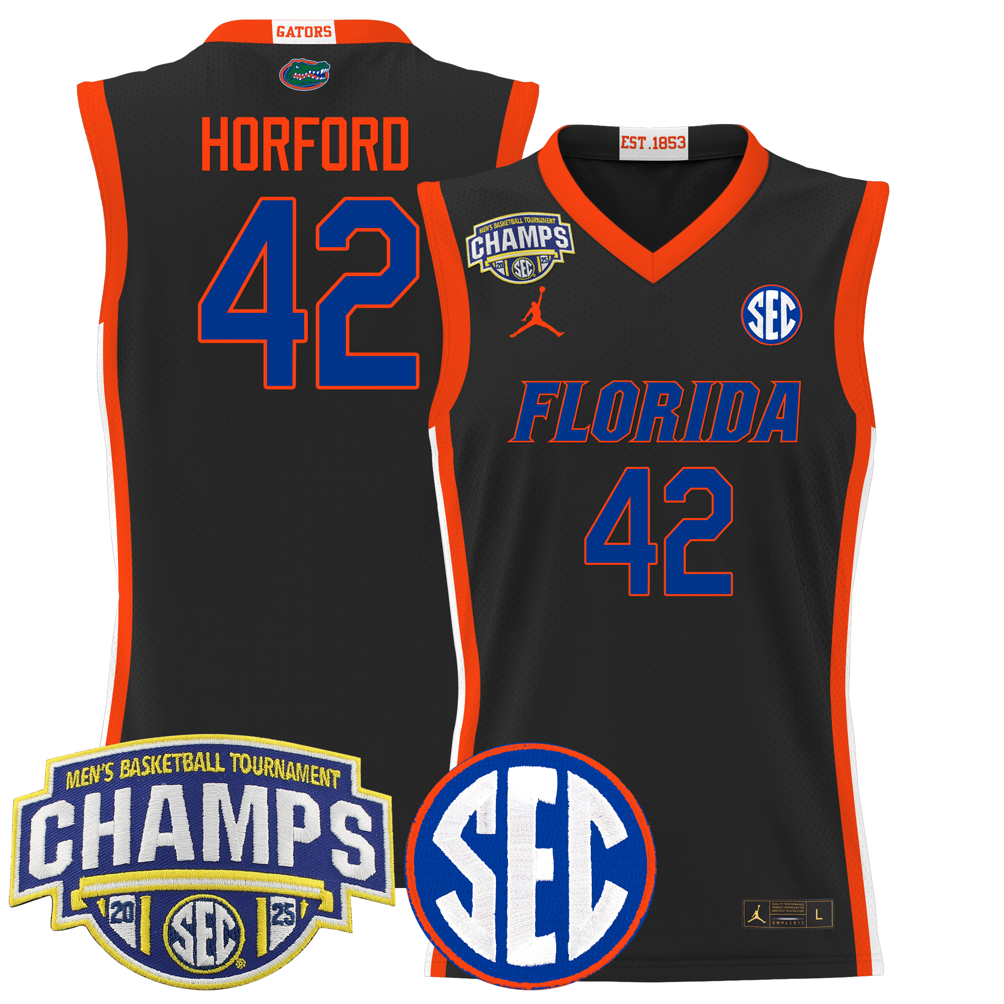 Al Horford Men's Florida Gators 2025 SEC Conference Tournament Champions Basketball Black Jersey - All Stitched