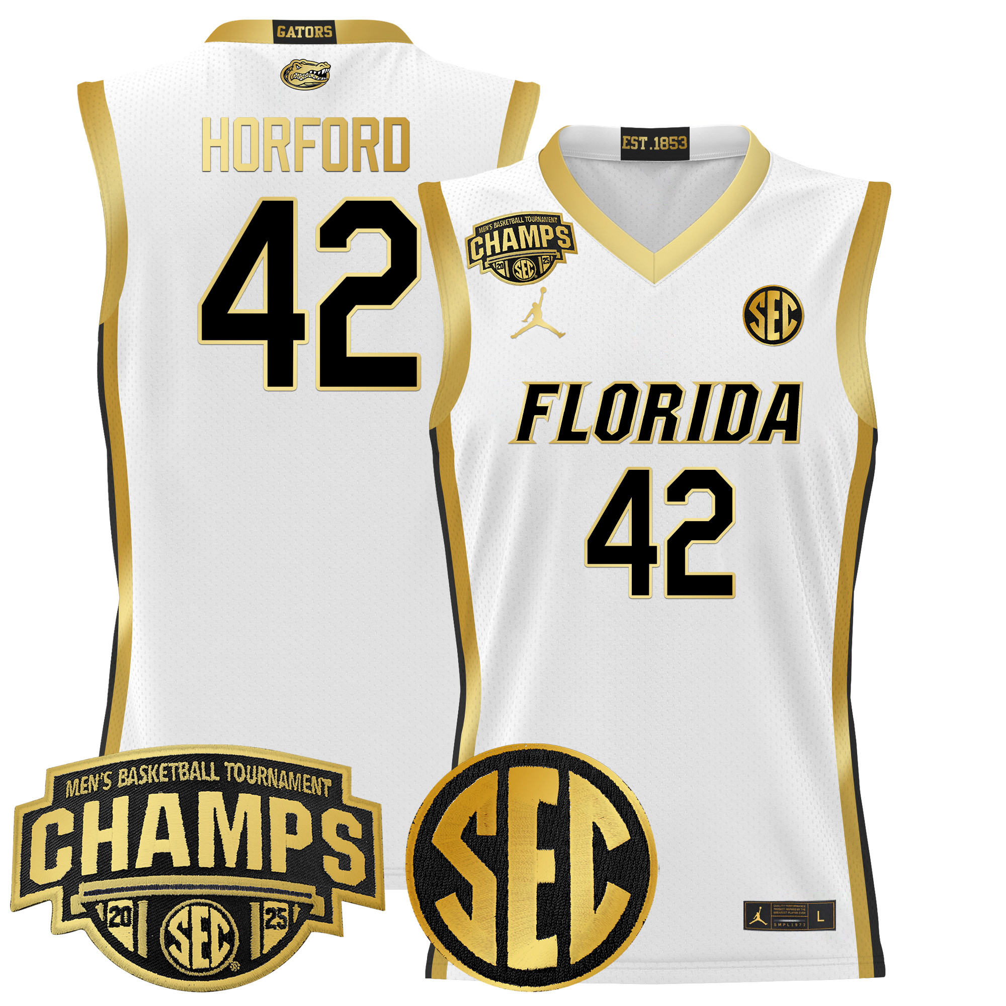 Al Horford Men's Florida Gators 2025 SEC Conference Tournament Champions Basketball White Gold Jersey - All Stitched