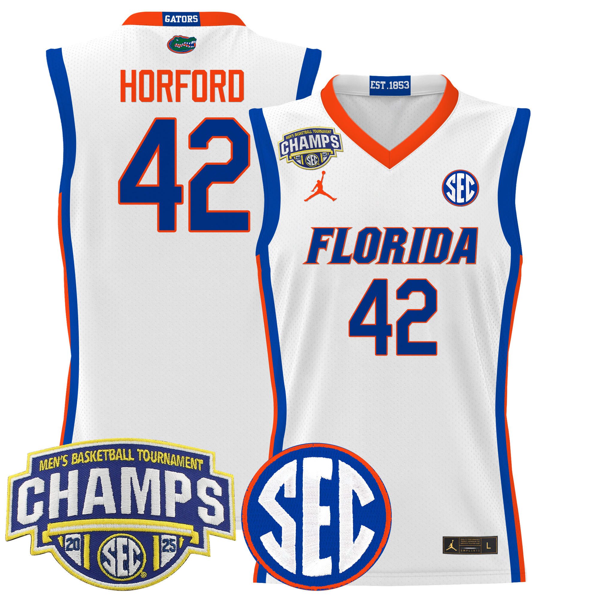 Al Horford Men's Florida Gators 2025 SEC Conference Tournament Champions Basketball White Jersey - All Stitched