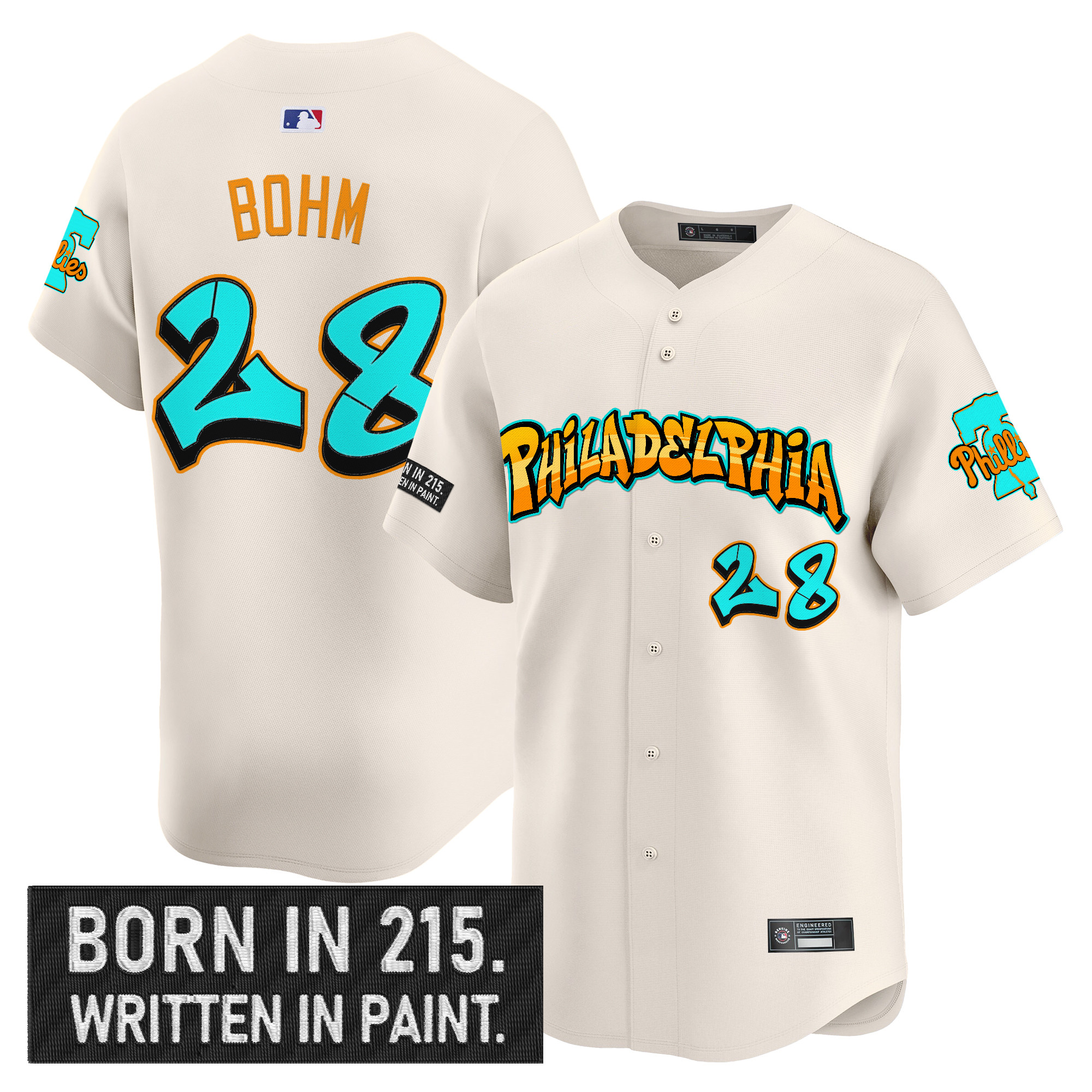 Alec Bohm Men's Philadelphia Phillies Graffiti Broad Street Edition Vapor Premier Limited Cream Jersey V2 - All Stitched