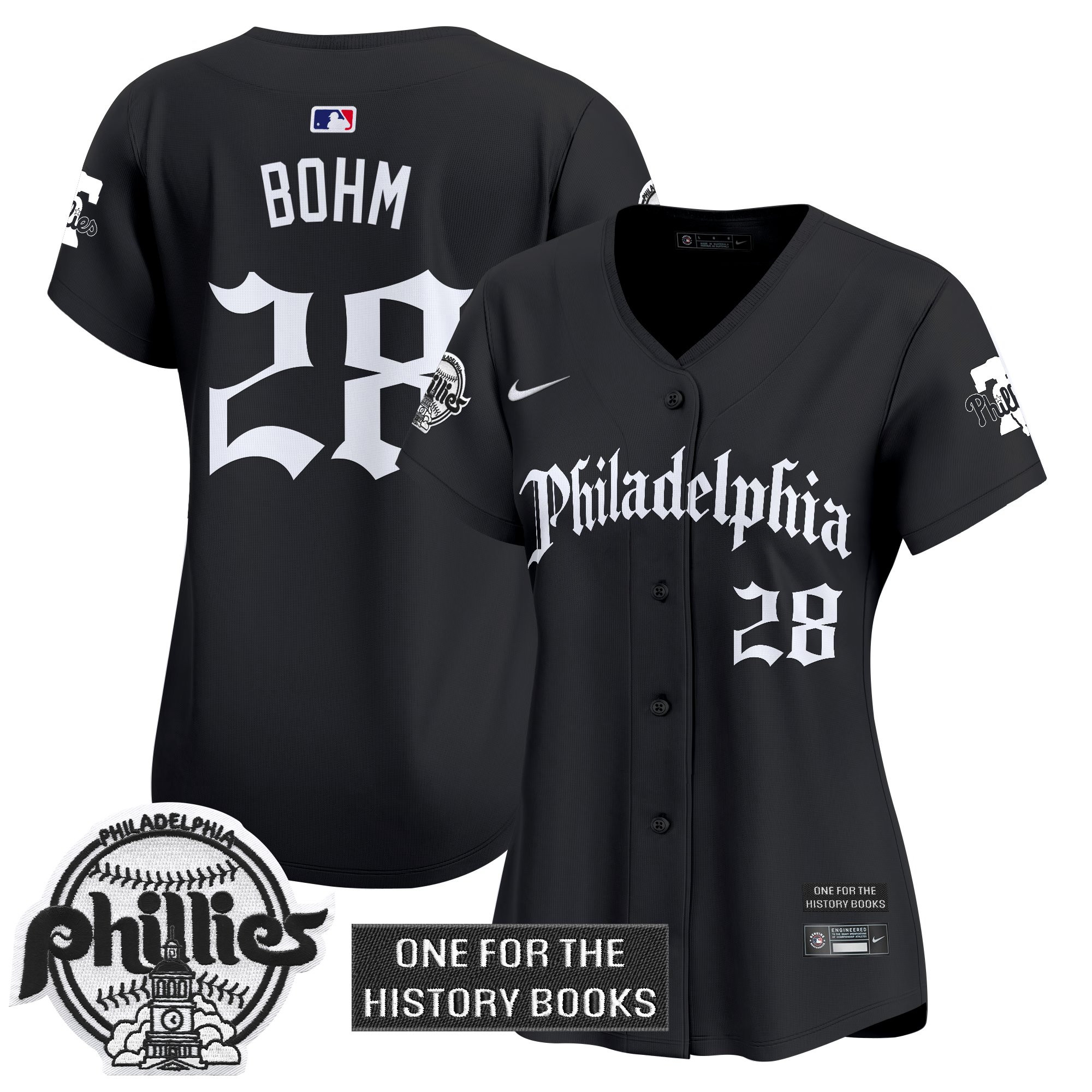 Alec Bohm Women's Philadelphia Phillies Retro Newspaper Edition Vapor Premier Limited Black Jersey - All Stitched