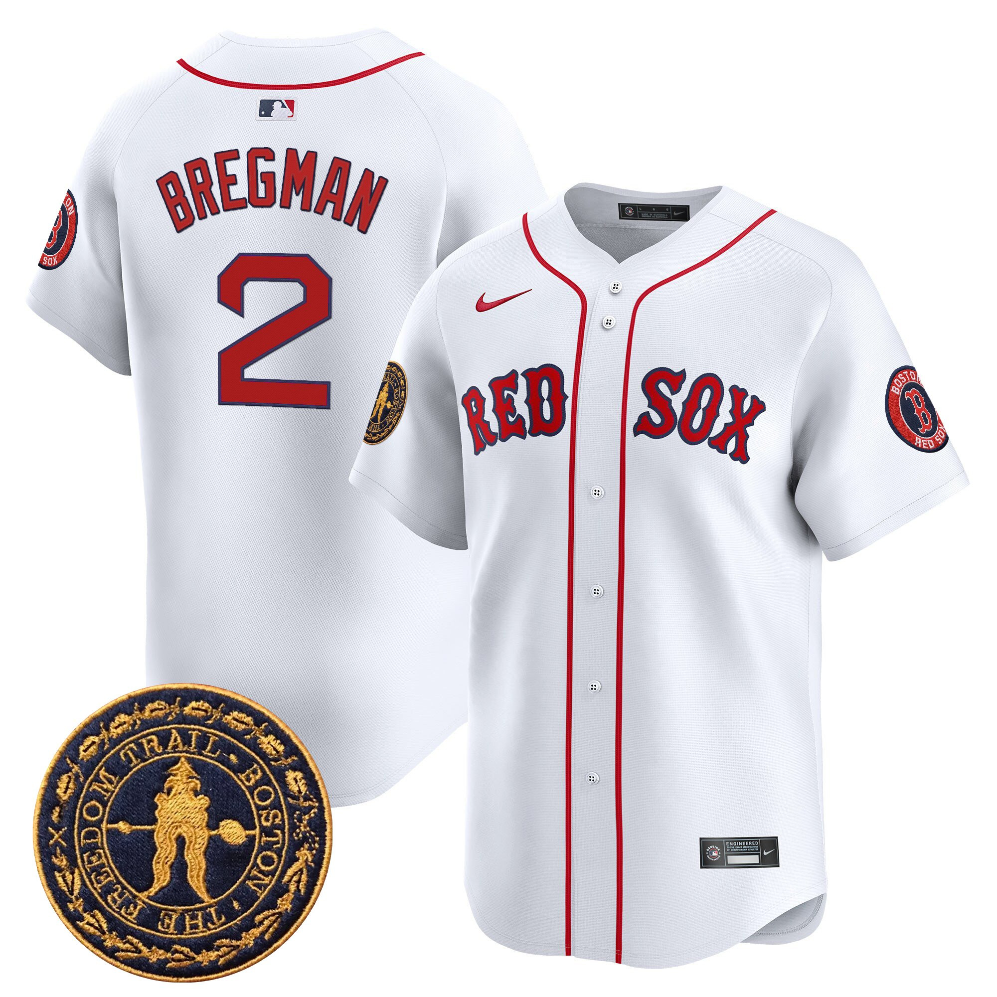 Alex Bregman Men's Boston Red Sox Freedom Trail Patch Vapor Premier Limited White Jersey - All Stitched