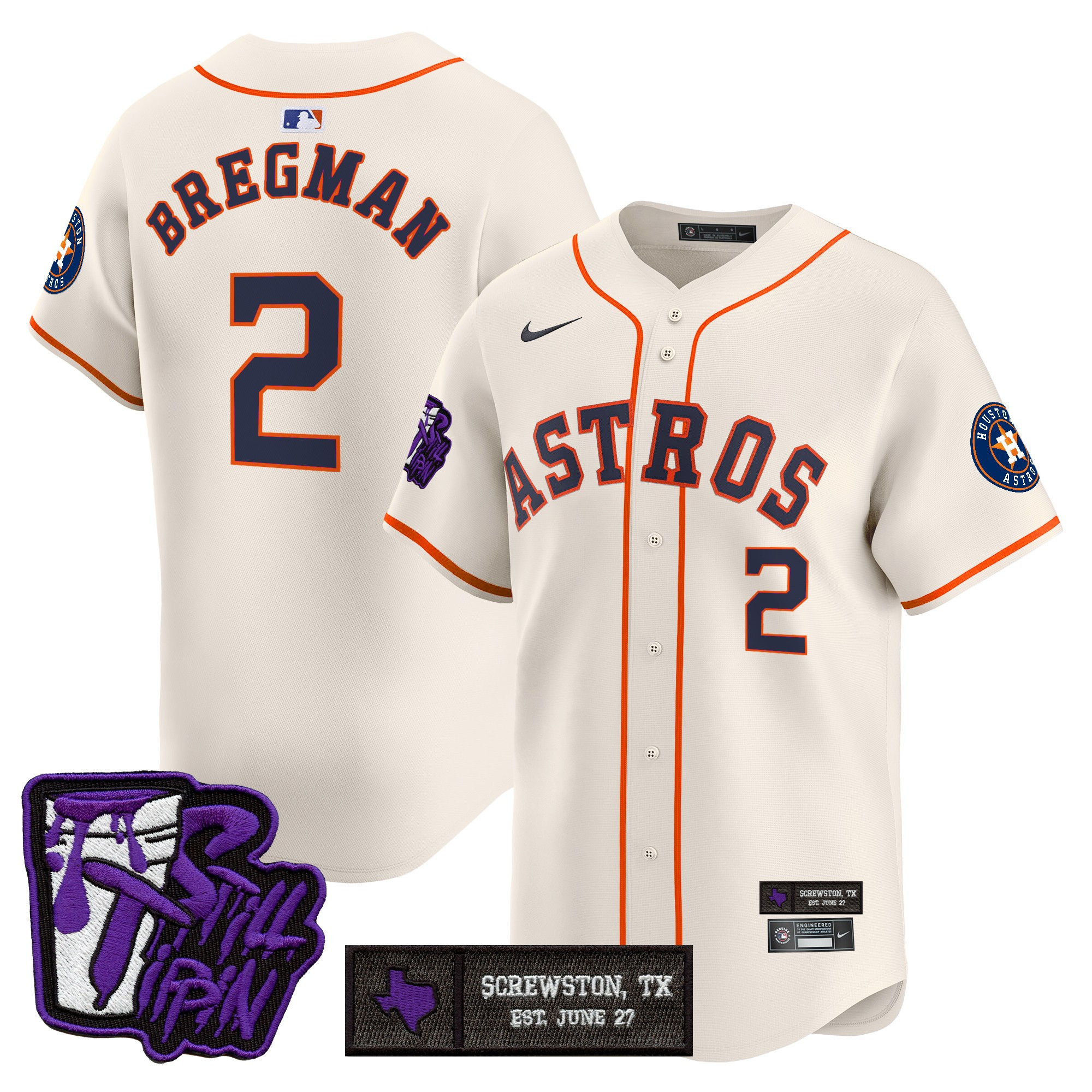 Alex Bregman Men's Houston Astros DJ Screw Still Tippin Purple Patch Vapor Premier Limited Cream Jersey - Stitched