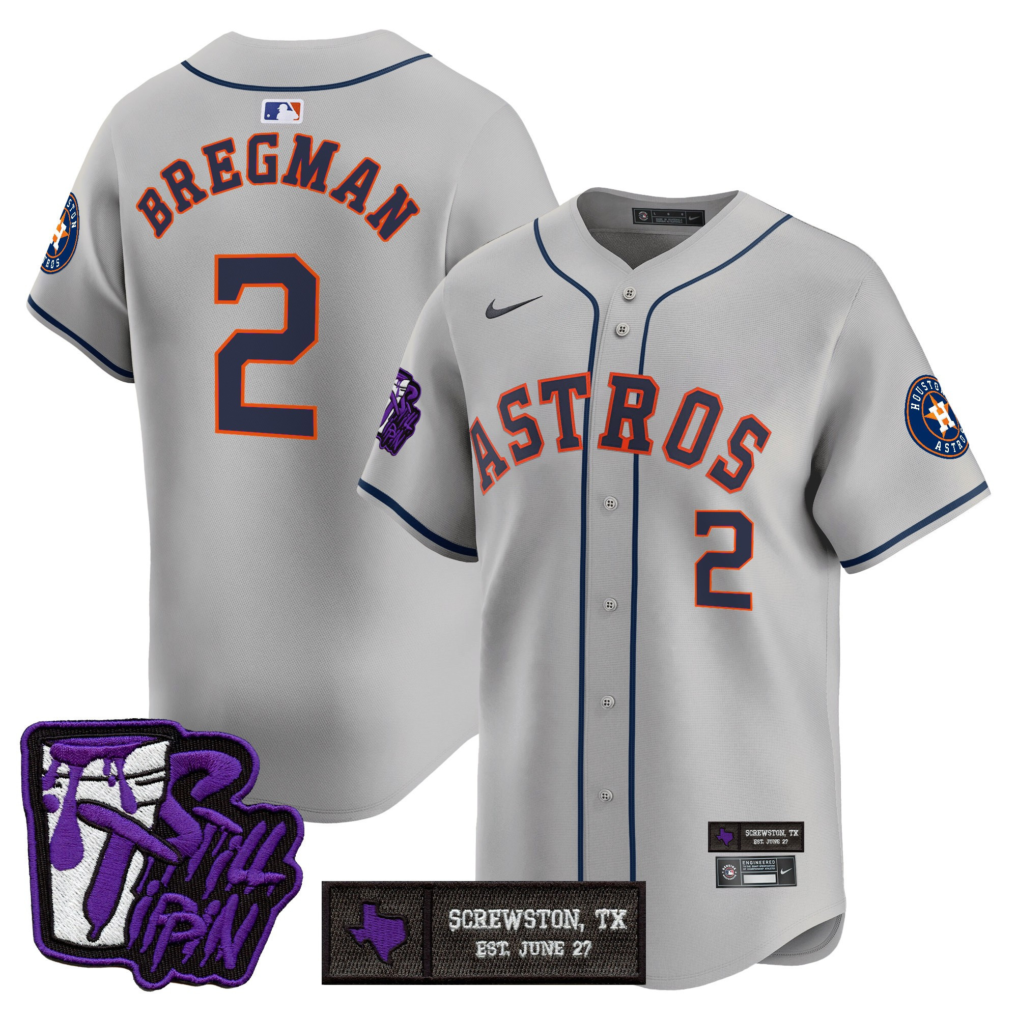 Alex Bregman Men's Houston Astros DJ Screw Still Tippin Purple Patch Vapor Premier Limited Gray Jersey - Stitched