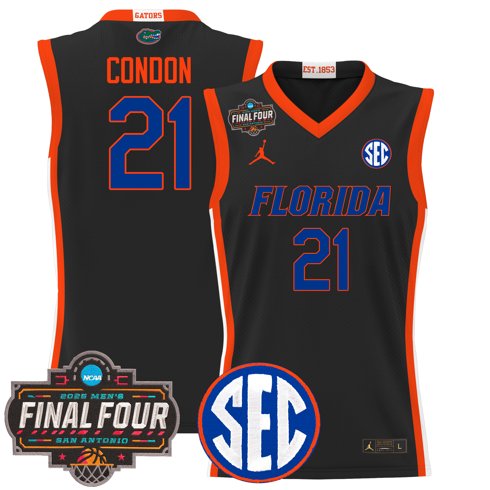 Alex Condon Men's Florida Gators 2025 Final Four Patch Basketball Black Jersey - All Stitched