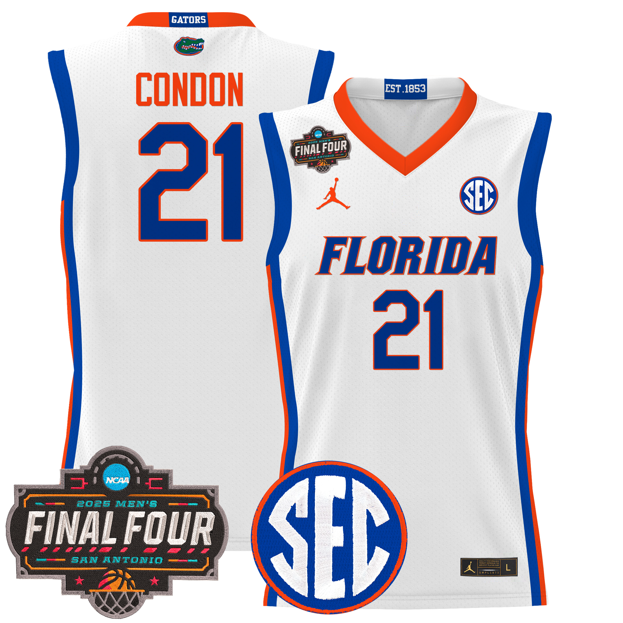 Alex Condon Men's Florida Gators 2025 Final Four Patch Basketball White Jersey - All Stitched