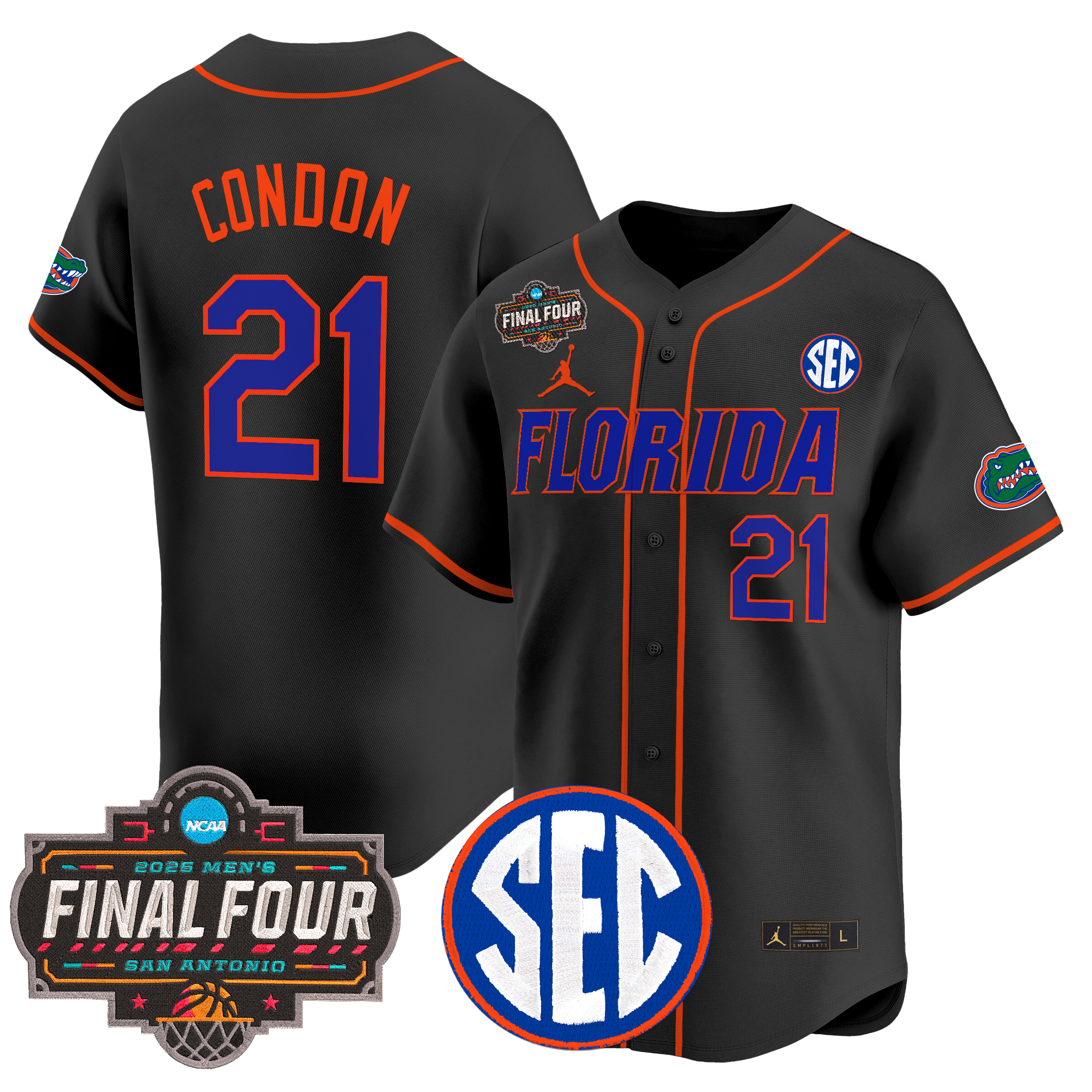 Alex Condon Men's Florida Gators 2025 Final Four Patch Vapor Baseball Black Jersey - All Stitched