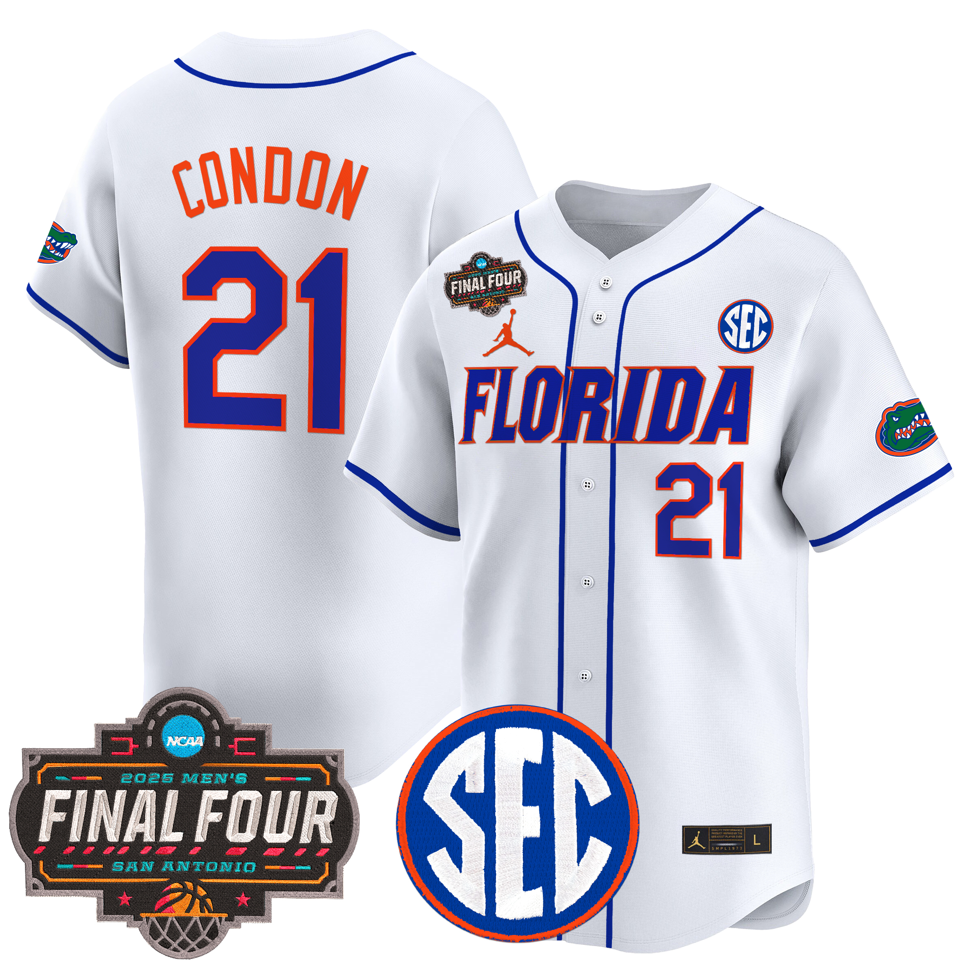 Alex Condon Men's Florida Gators 2025 Final Four Patch Vapor Baseball White Jersey - All Stitched