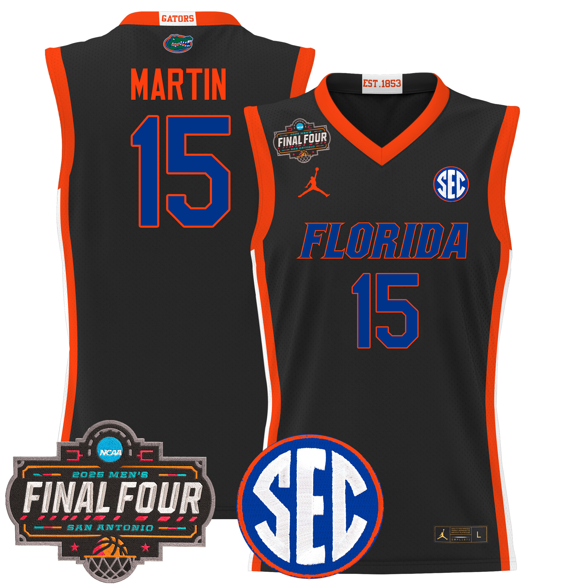 Alijah Martin Men's Florida Gators 2025 Final Four Patch Basketball Black Jersey - All Stitched