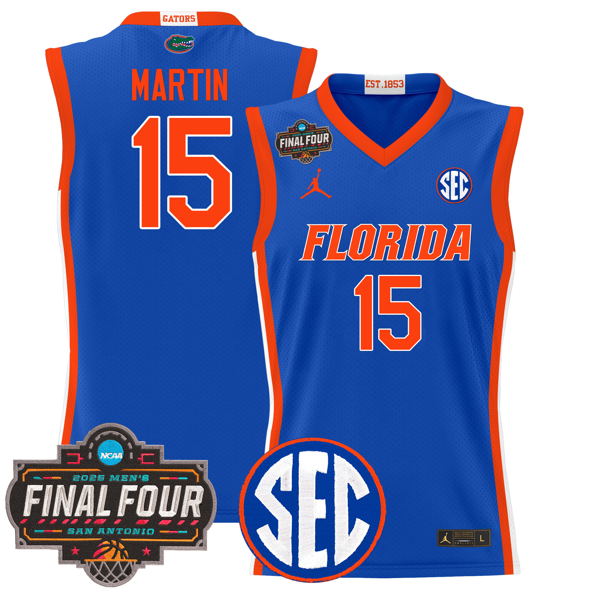 Alijah Martin Men's Florida Gators 2025 Final Four Patch Basketball Royal Jersey - All Stitched