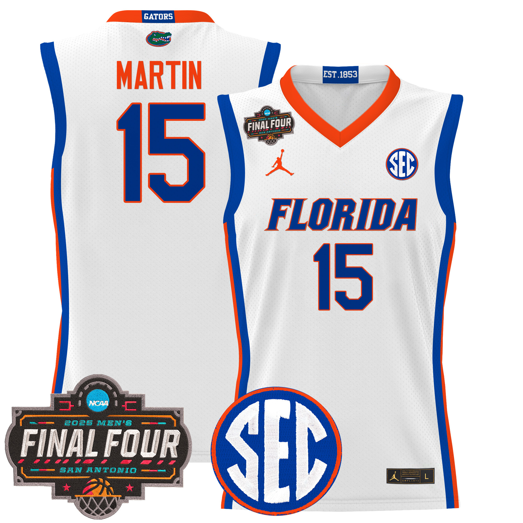 Alijah Martin Men's Florida Gators 2025 Final Four Patch Basketball White Jersey - All Stitched