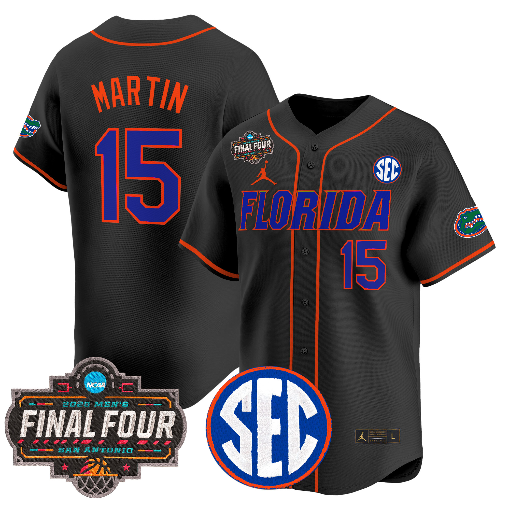 Alijah Martin Men's Florida Gators 2025 Final Four Patch Vapor Baseball Black Jersey - All Stitched
