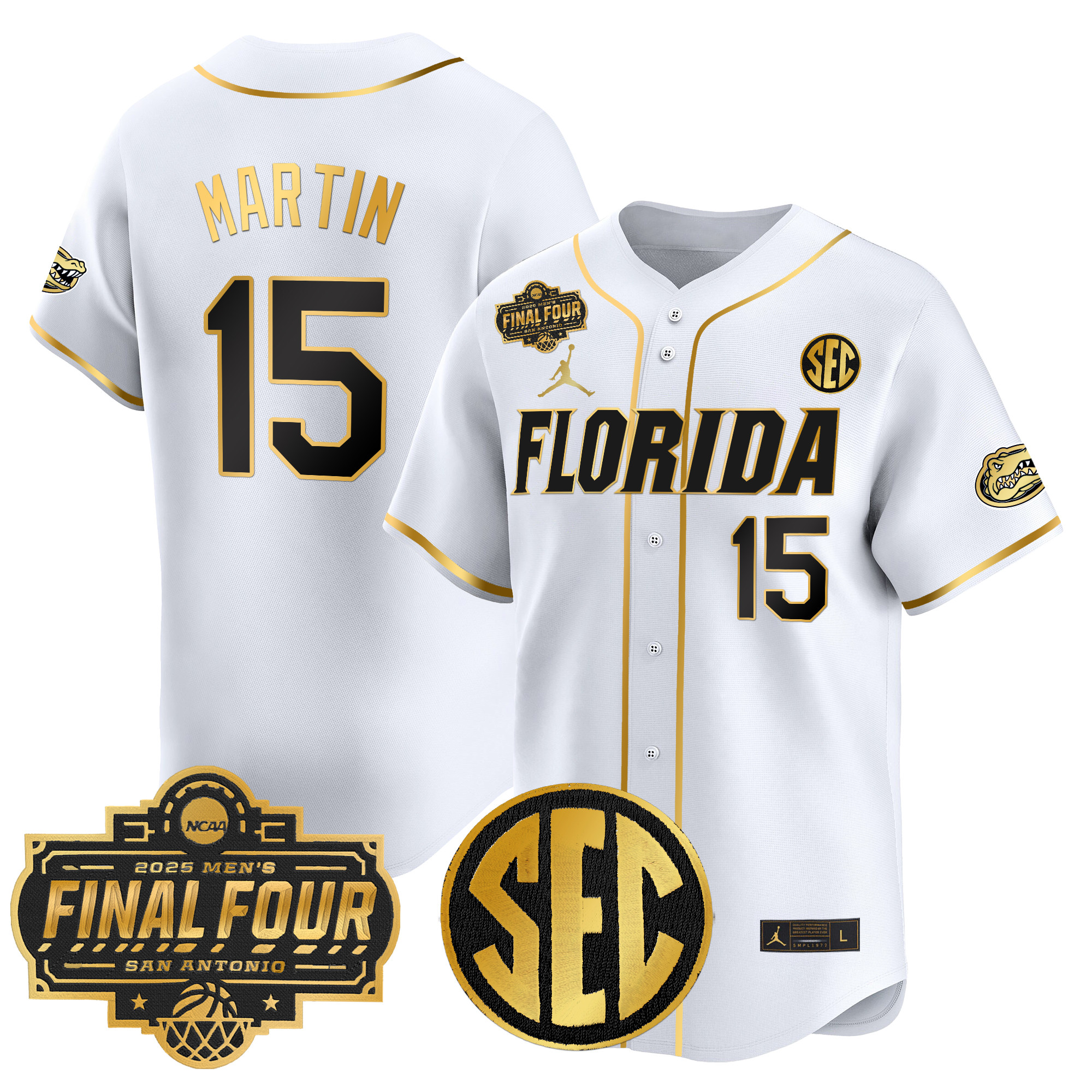 Alijah Martin Men's Florida Gators 2025 Final Four Patch Vapor Baseball White Gold Jersey - All Stitched