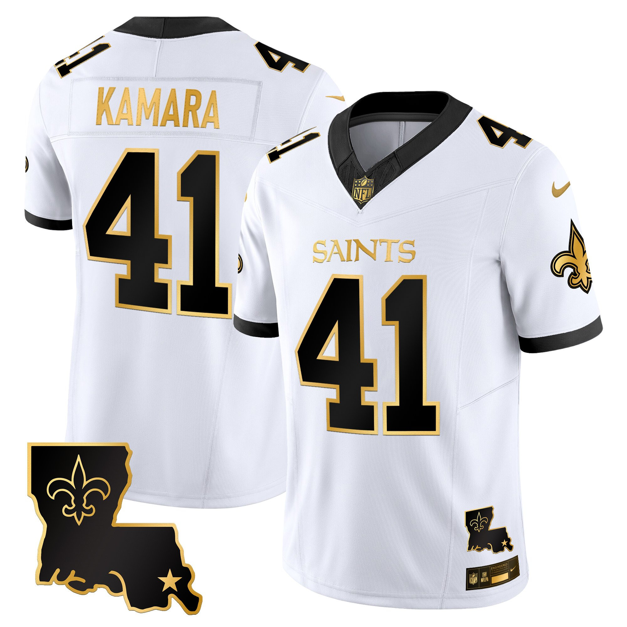 Alvin Kamara Men's New Orleans Saints 2025 Gold Vapor Limited White Gold Jersey - All Stitched