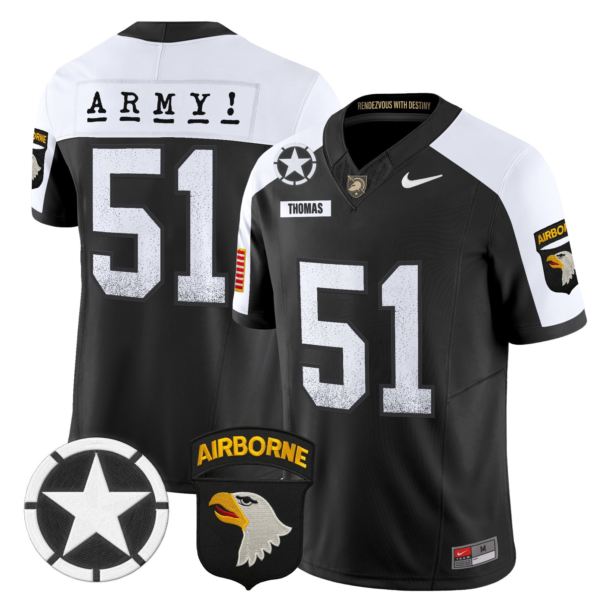 Andon Thomas Men's Army Black Knights 2025 Screaming Eagles Vapor Limited Black Alternate Jersey - All Stitched