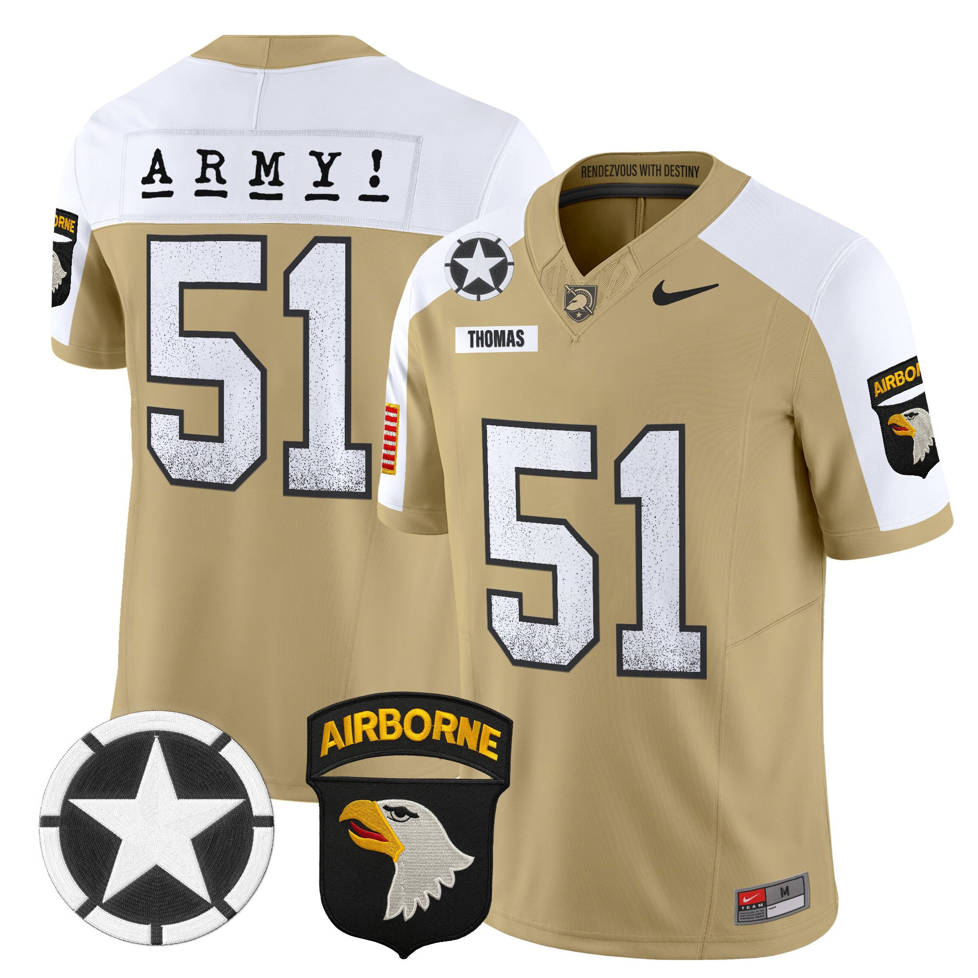 Andon Thomas Men's Army Black Knights 2025 Screaming Eagles Vapor Limited Tan Alternate Jersey - All Stitched
