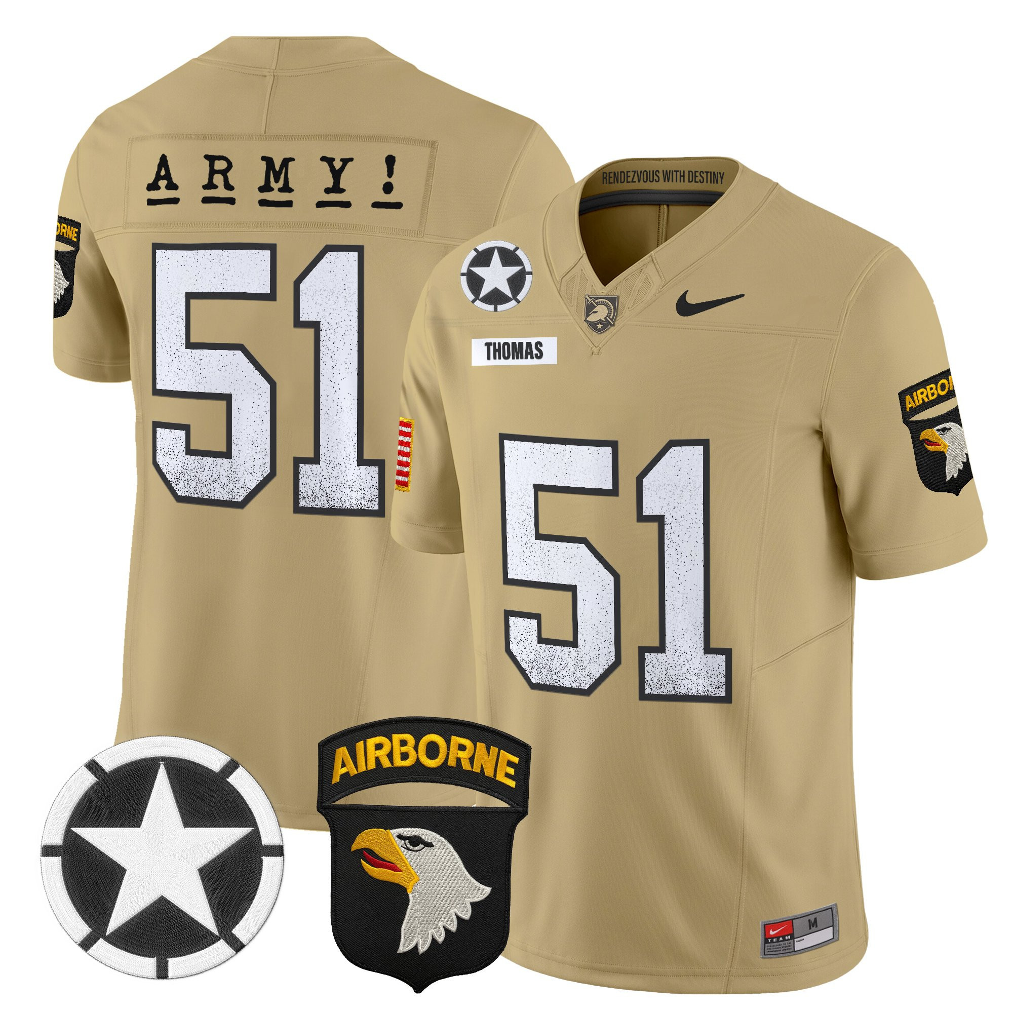 Andon Thomas Men's Army Black Knights 2025 Screaming Eagles Vapor Limited Tan Jersey - All Stitched