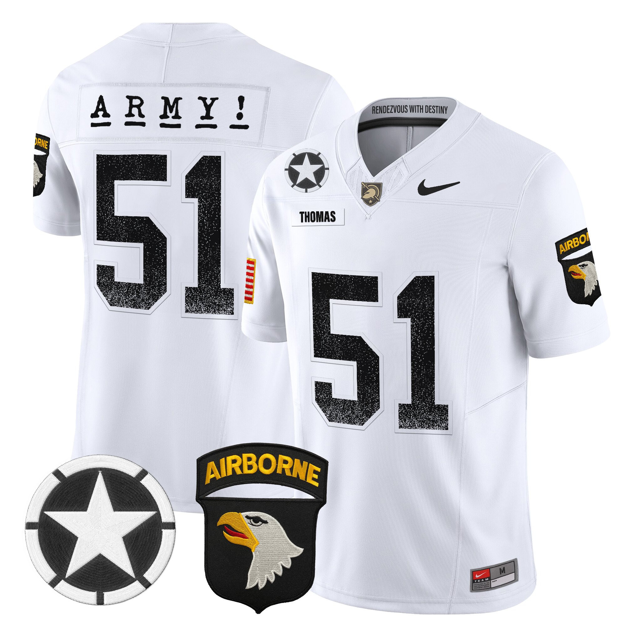 Andon Thomas Men's Army Black Knights 2025 Screaming Eagles Vapor Limited White Jersey - All Stitched