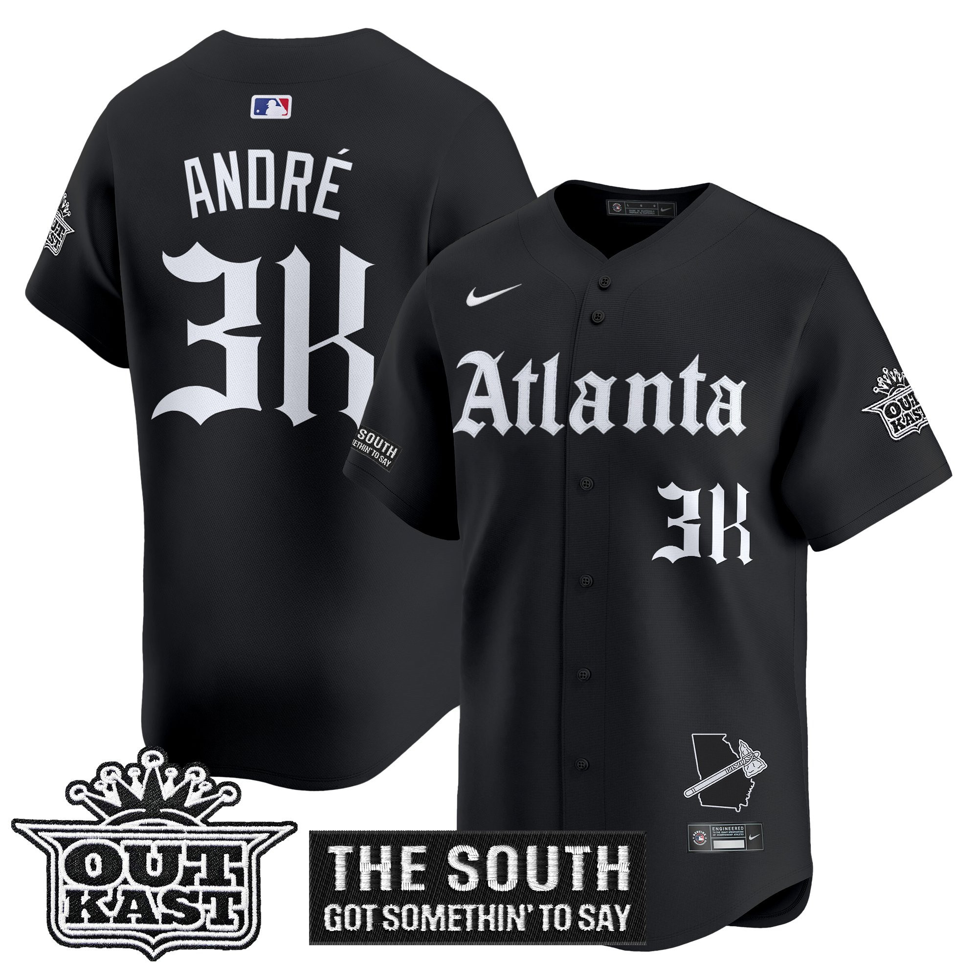 AndrÃƒÆ’Ã‚Â© Men's Atlanta Braves Gothic South x Outkast Edition Vapor Premier Limited Black Jersey - All Stitched