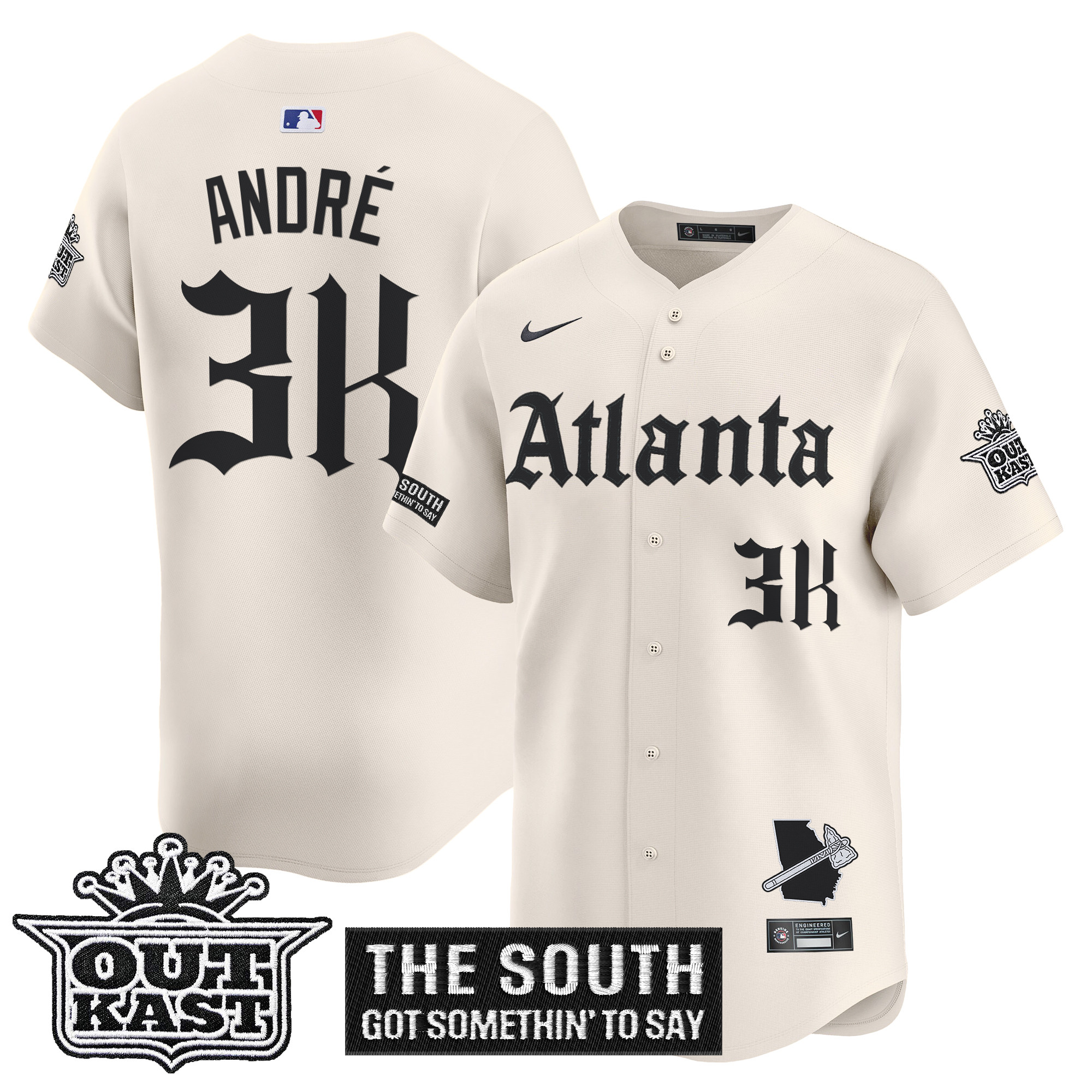 AndrÃƒÆ’Ã‚Â© Men's Atlanta Braves Gothic South x Outkast Edition Vapor Premier Limited Cream Jersey - All Stitched