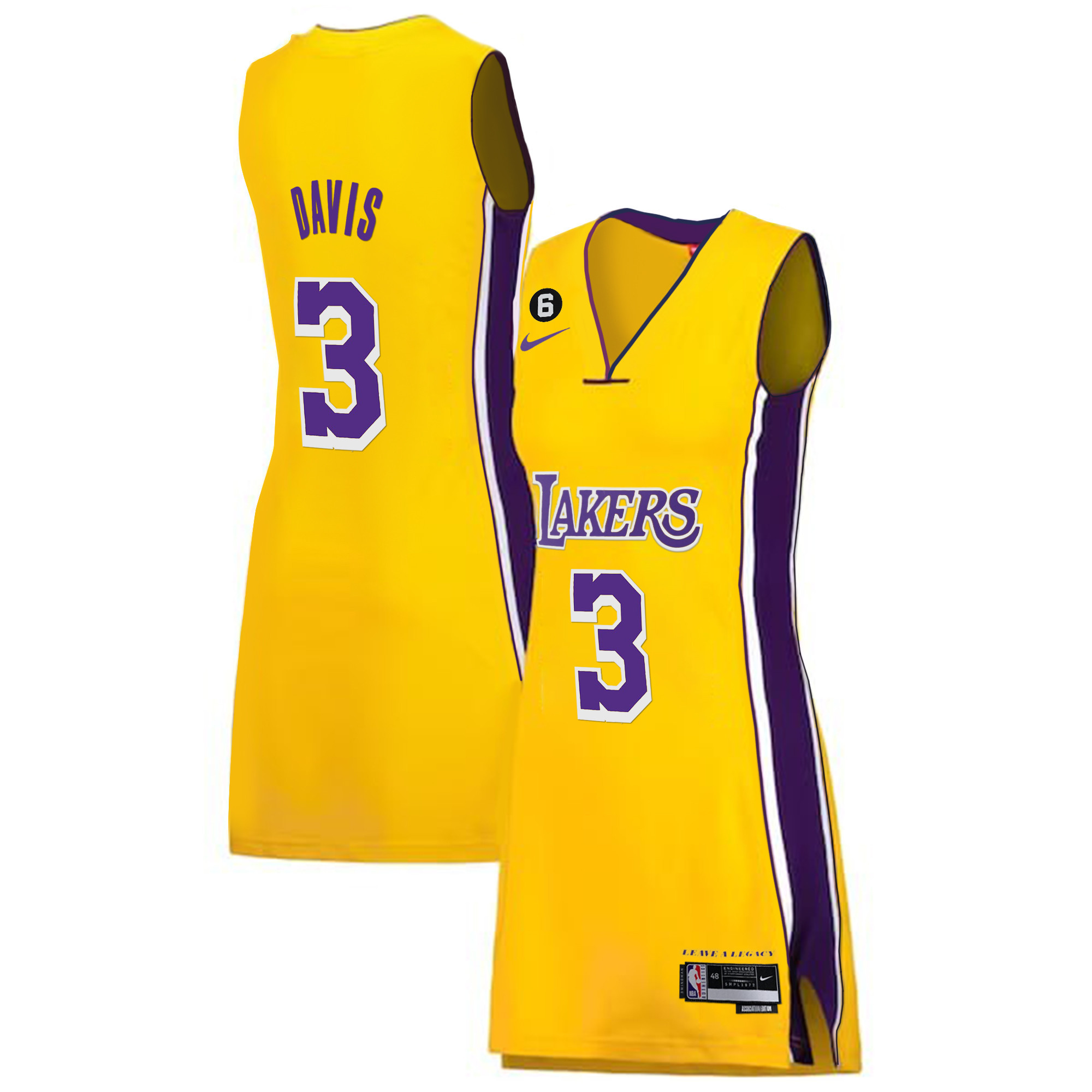 Anthony Davis Women's Los Angeles Lakers Gold & Split Dress Gold Jersey - All Stitched