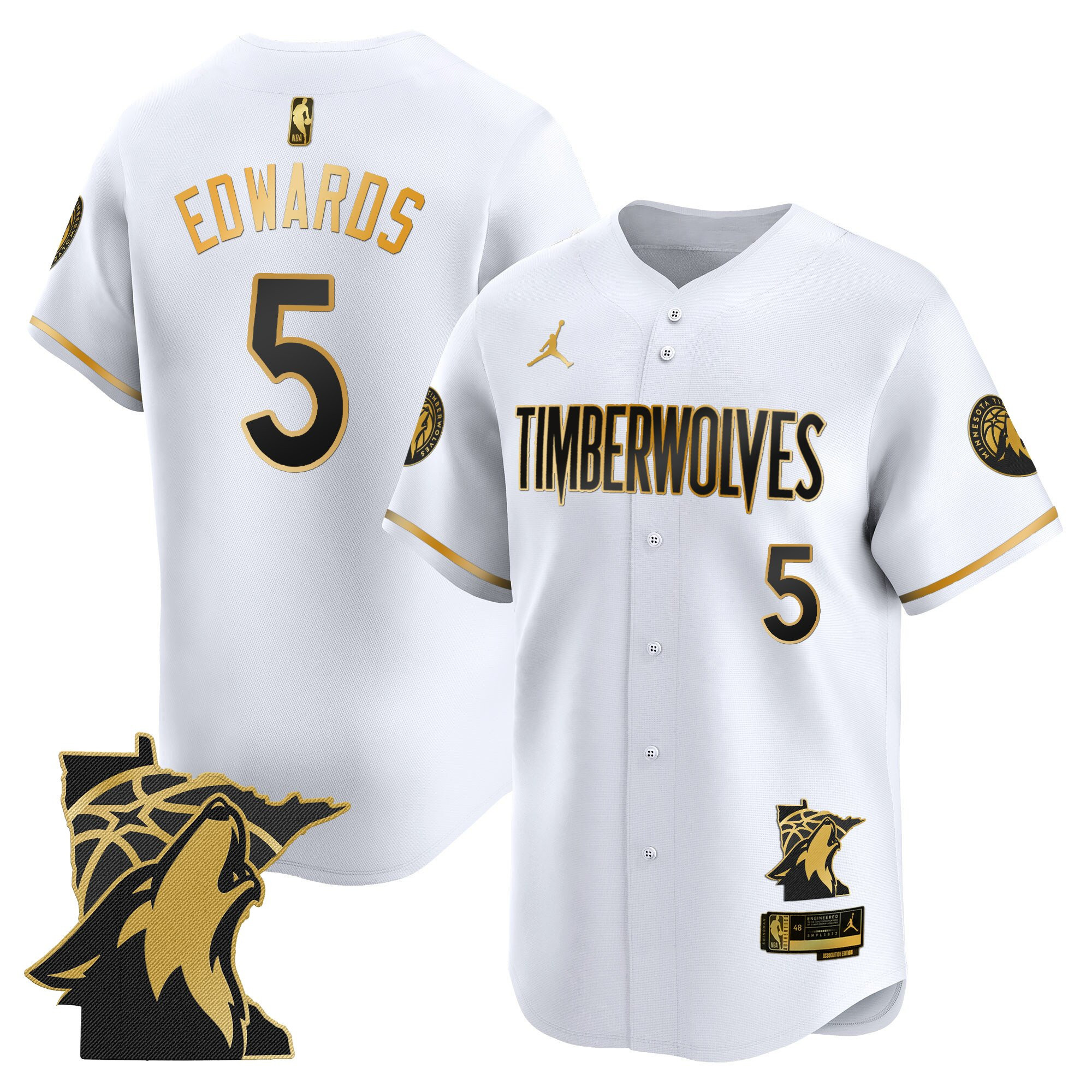 Anthony Edwards Men's Minnesota Timberwolves 2025 Vapor Baseball White Gold Jersey - All Stitched