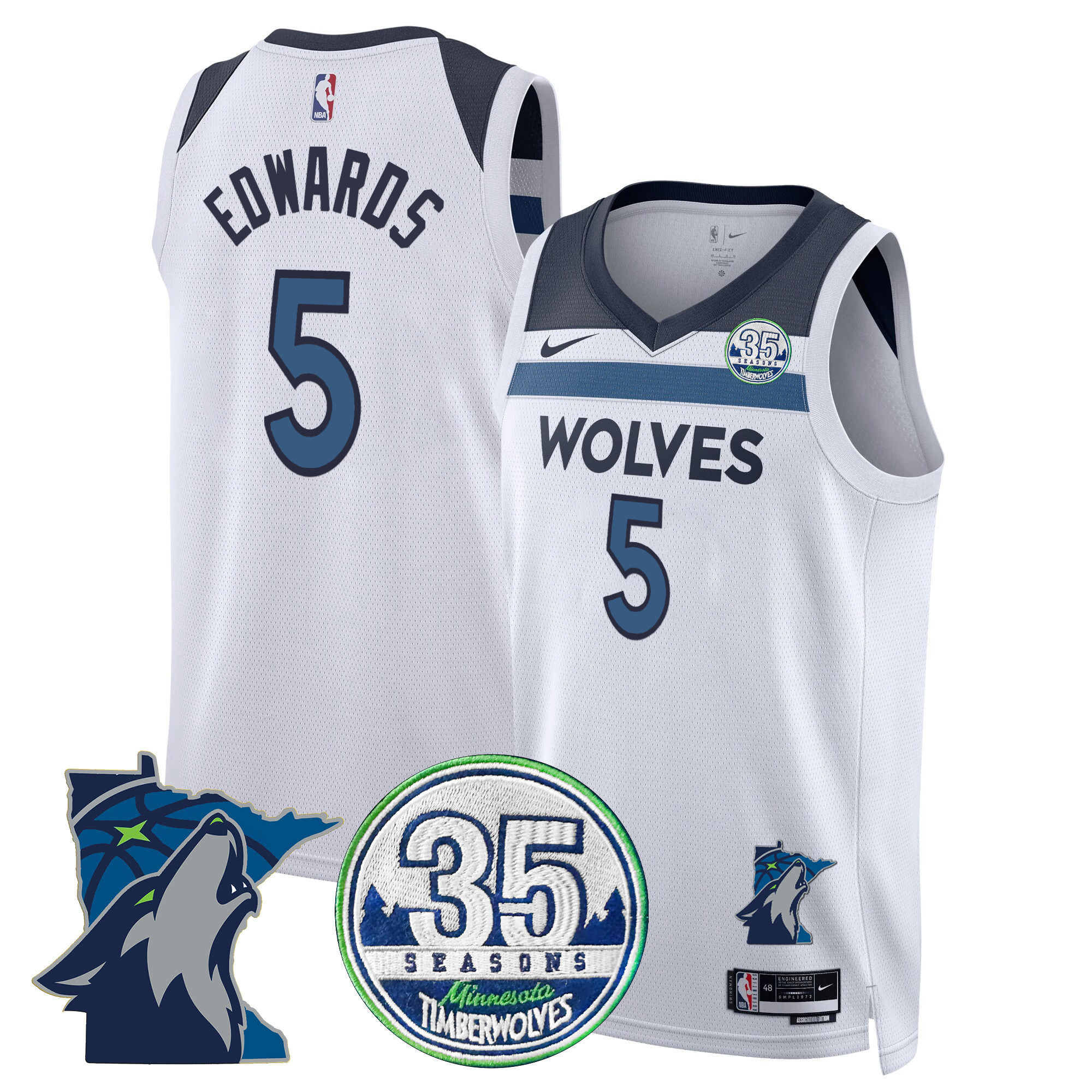 Anthony Edwards Men's Minnesota Timberwolves 35th Season & Minnesota Patch Swingman Association Jersey - All Stitched