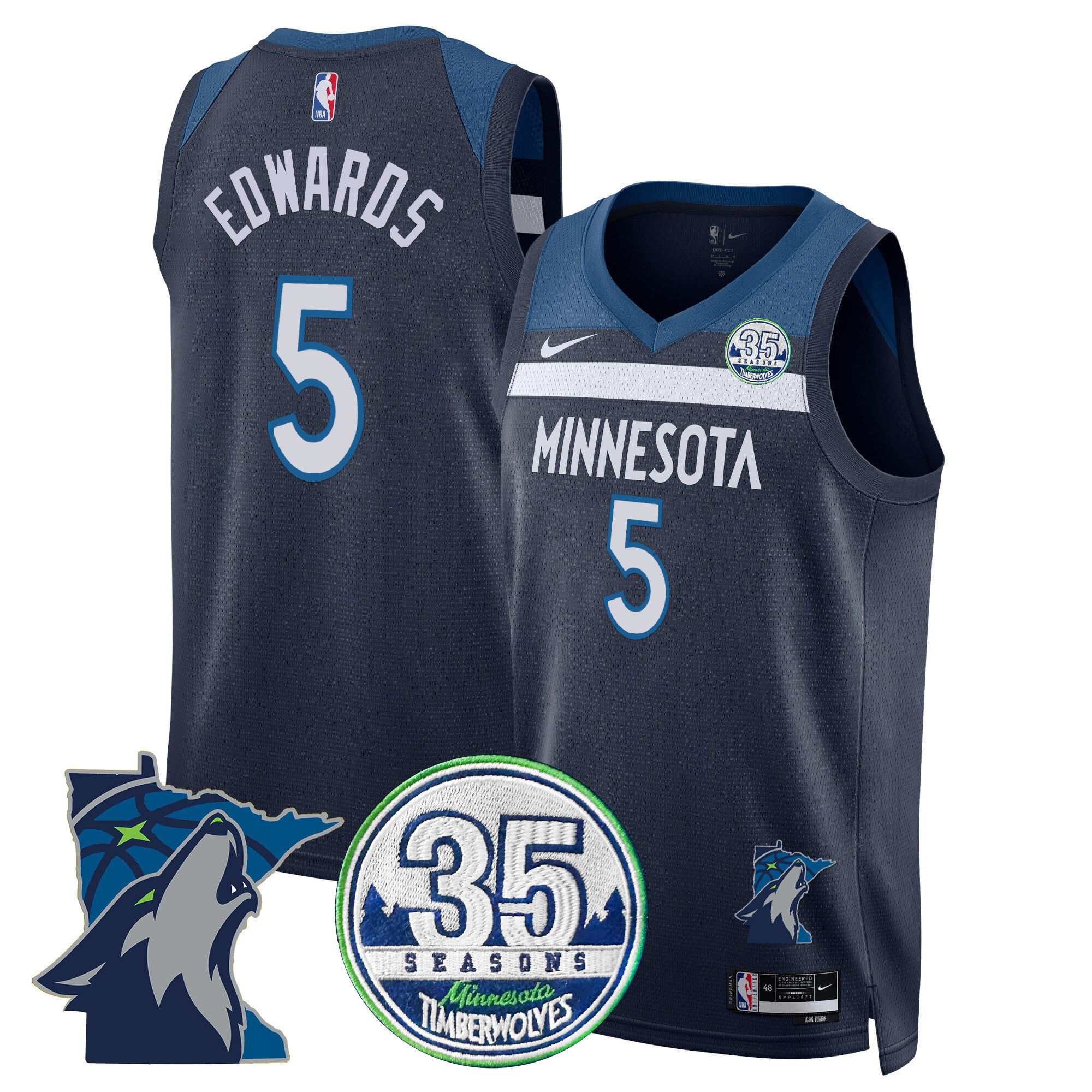 Anthony Edwards Men's Minnesota Timberwolves 35th Season & Minnesota Patch Swingman Icon Jersey - All Stitched
