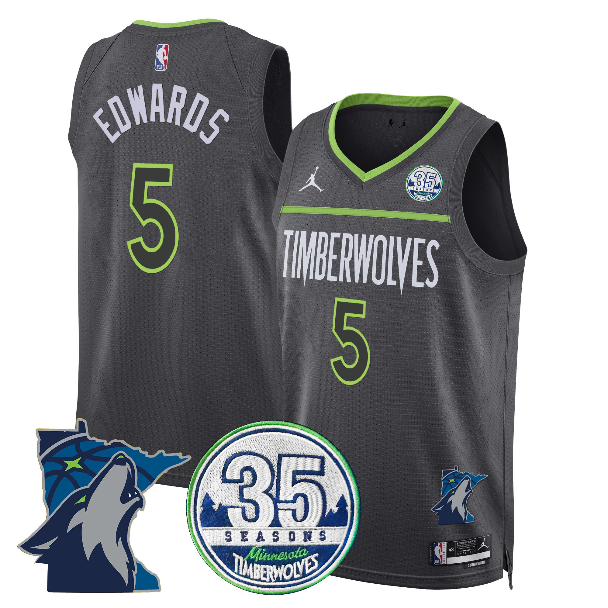 Anthony Edwards Men's Minnesota Timberwolves 35th Season & Minnesota Patch Swingman Statement Jersey - All Stitched