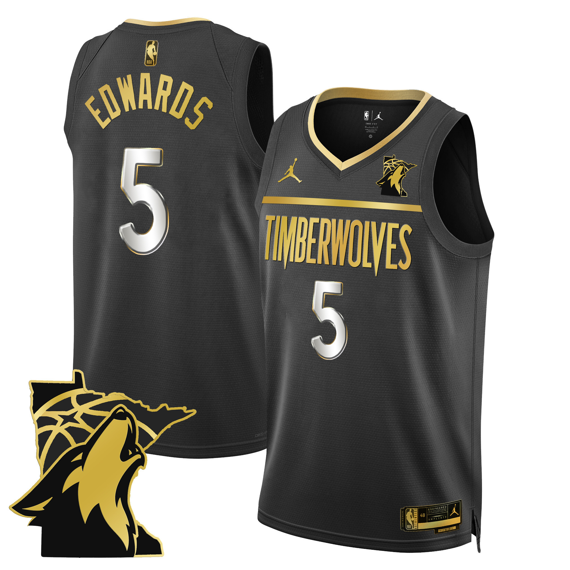 Anthony Edwards Men's Minnesota Timberwolves Swingman Black Gold Jersey - Minnesota Patch - All Stitched