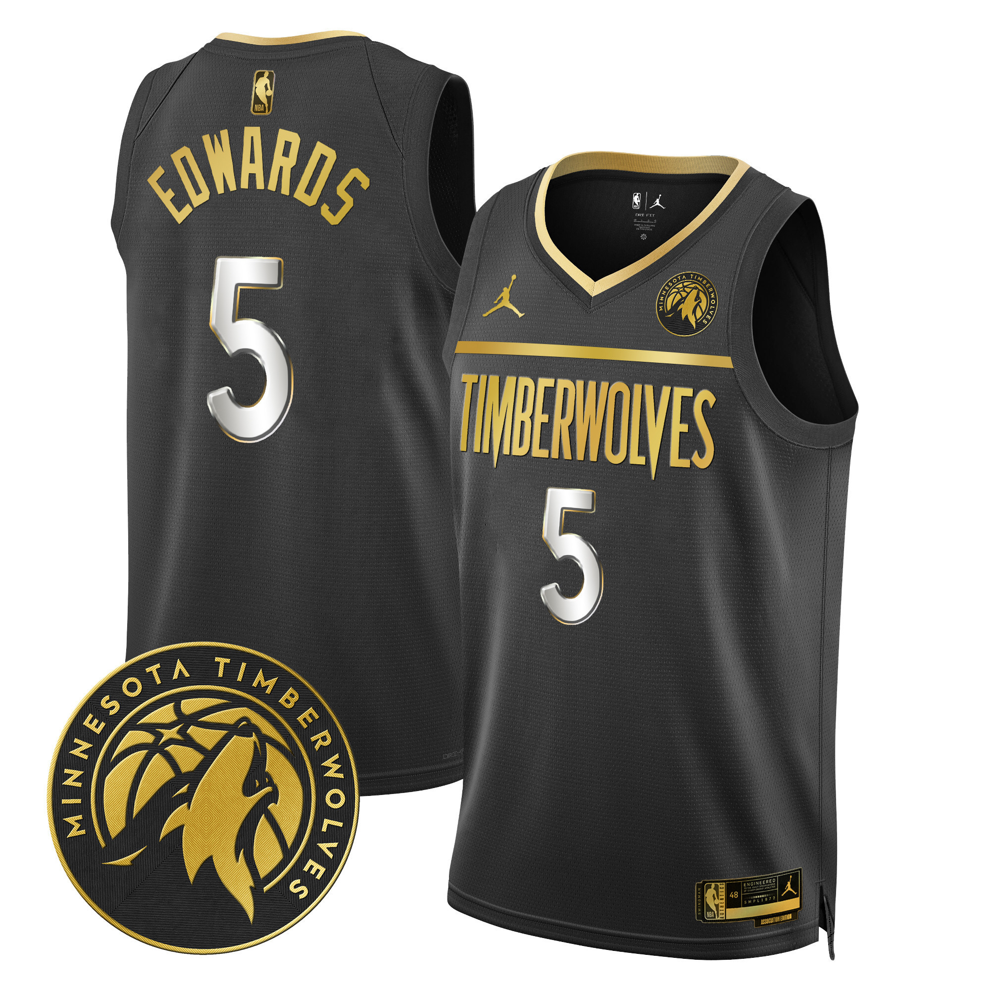 Anthony Edwards Men's Minnesota Timberwolves Swingman Black Gold Jersey V2 - All Stitched