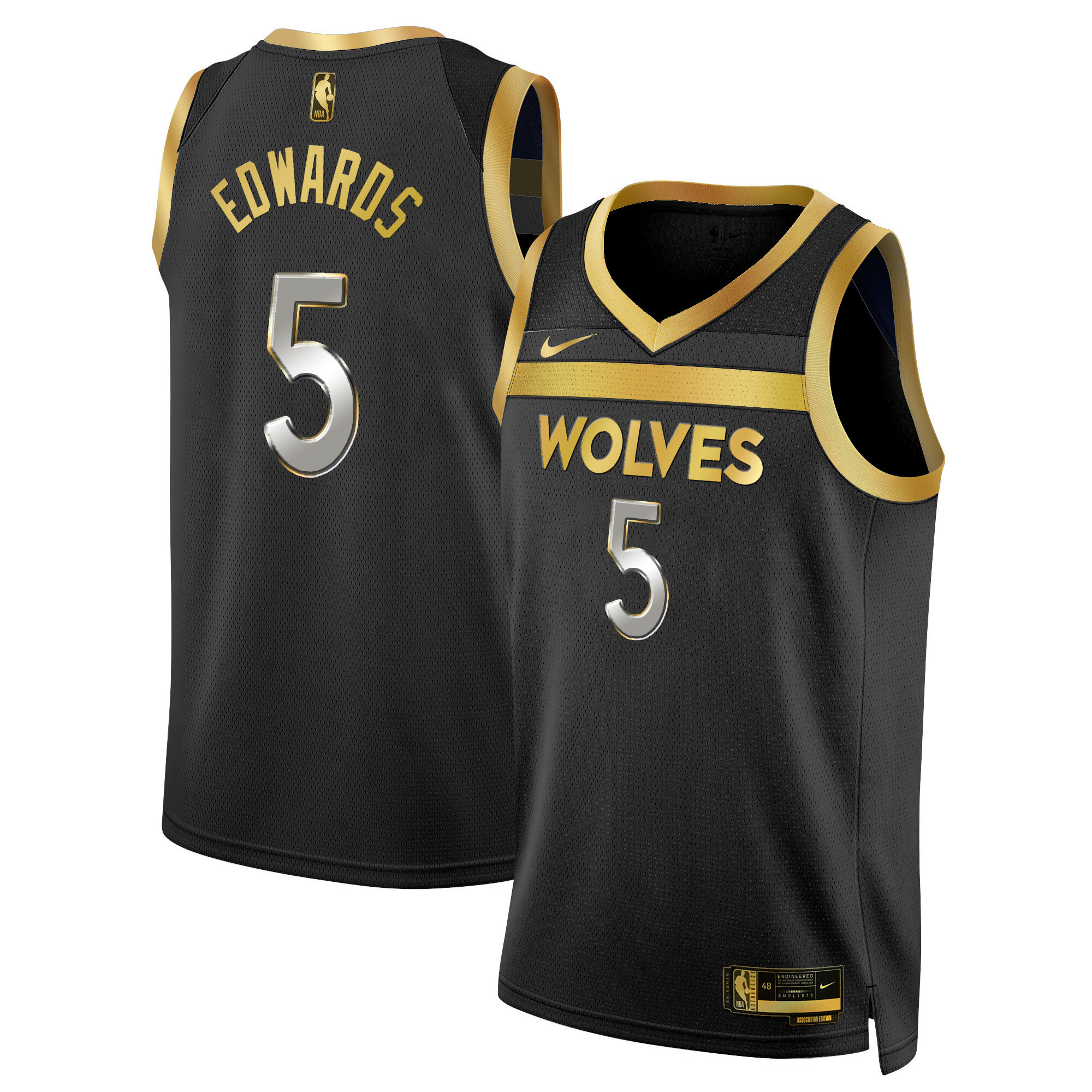 Anthony Edwards Men's Minnesota Timberwolves Swingman Black Gold Jersey V3 - All Stitched