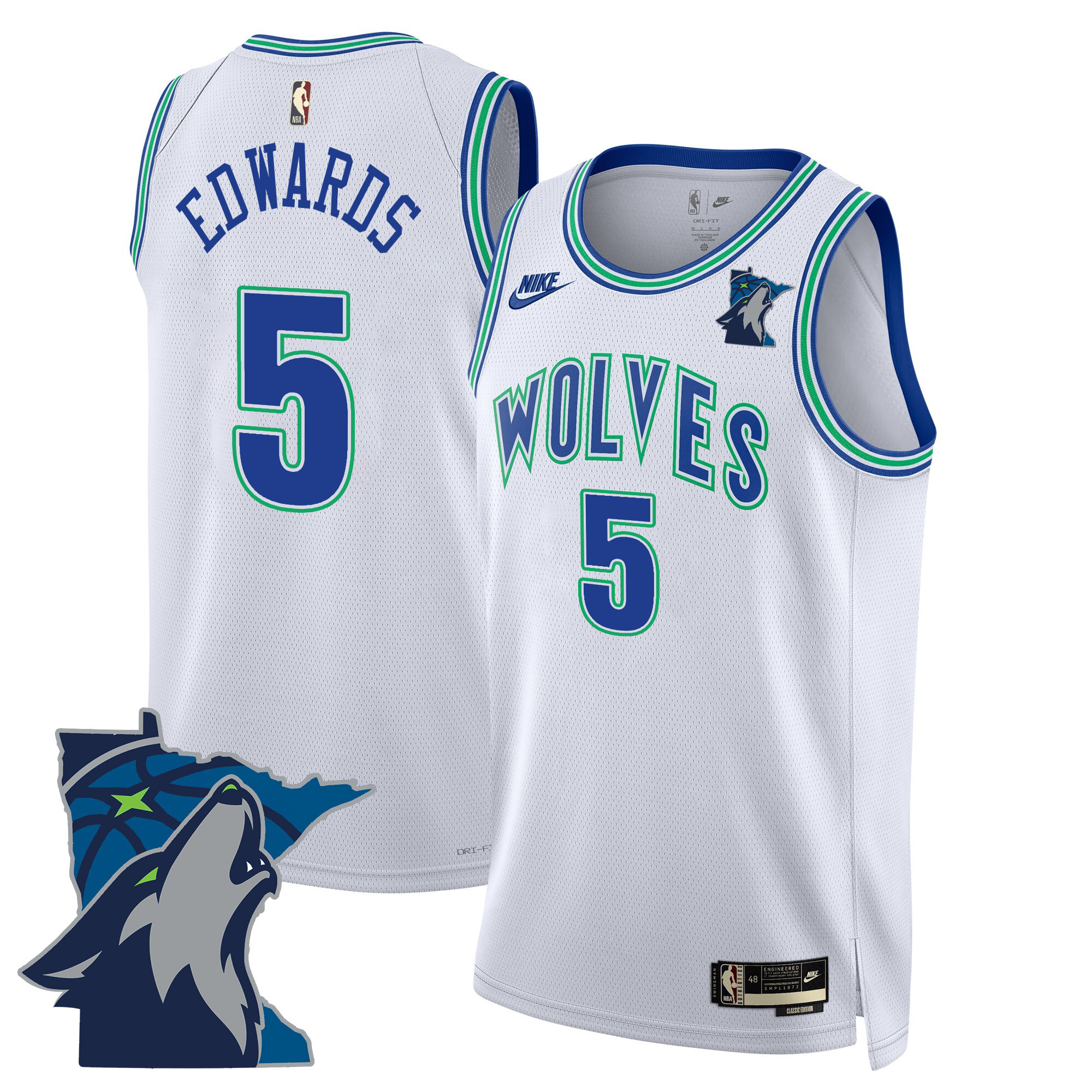 Anthony Edwards Men's Minnesota Timberwolves Swingman Classic Jersey V2 - Minnesota Patch - All Stitched