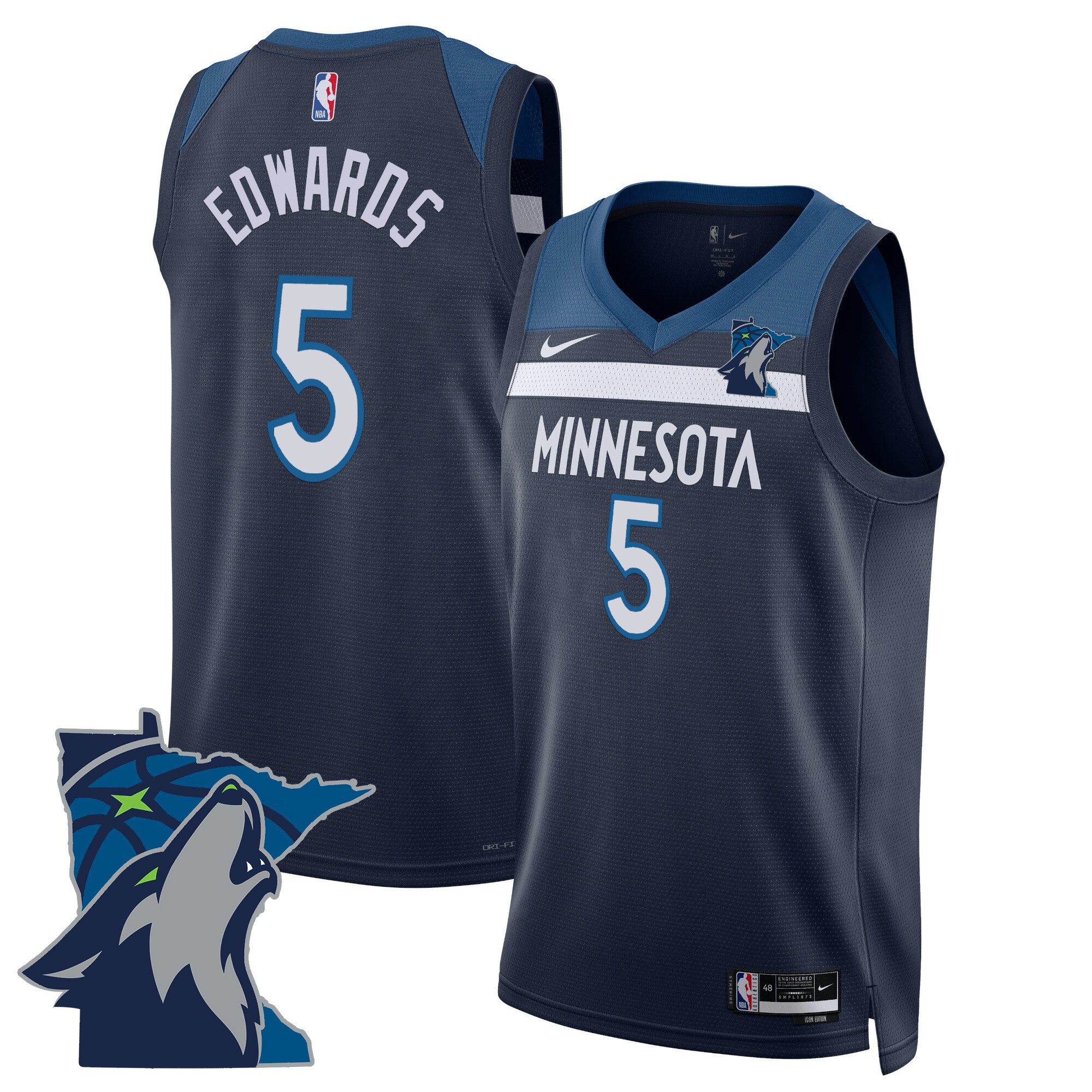Anthony Edwards Men's Minnesota Timberwolves Swingman Icon Jersey - Minnesota Patch - All Stitched