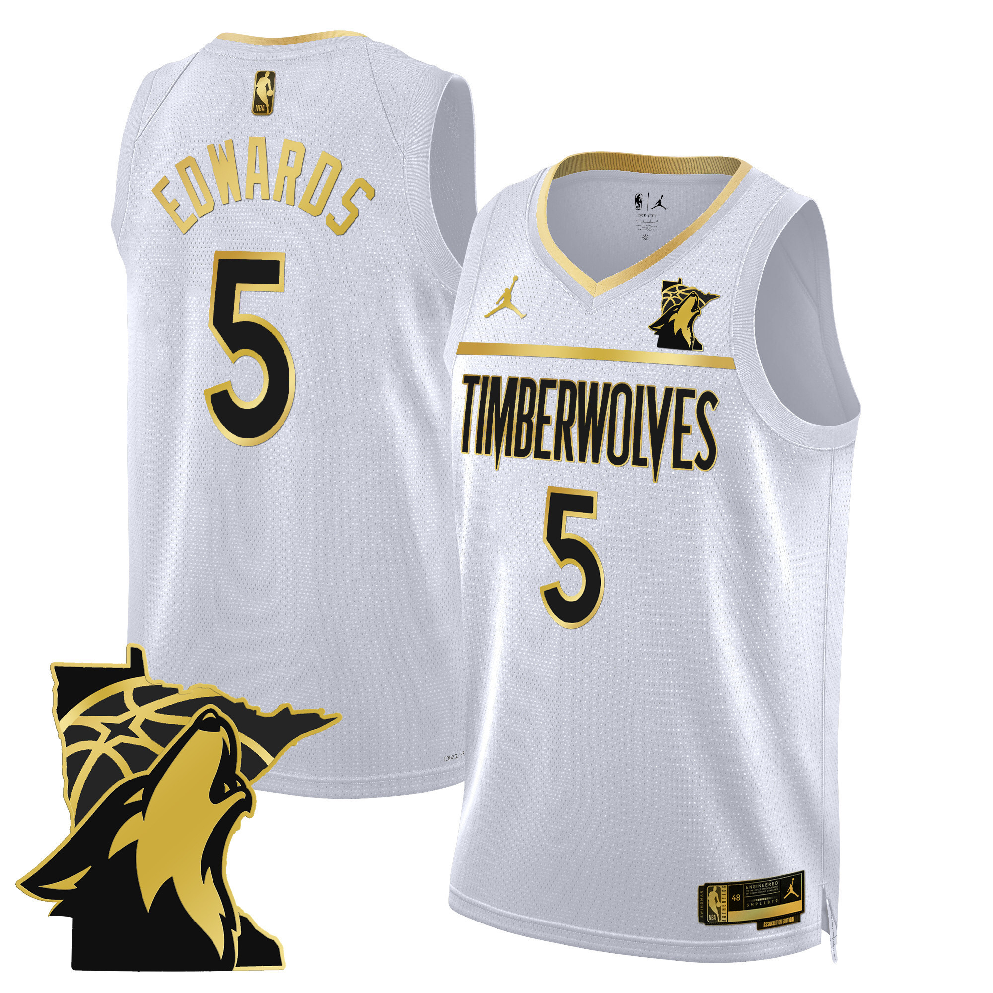 Anthony Edwards Men's Minnesota Timberwolves Swingman White Gold Jersey - Minnesota Patch - All Stitched