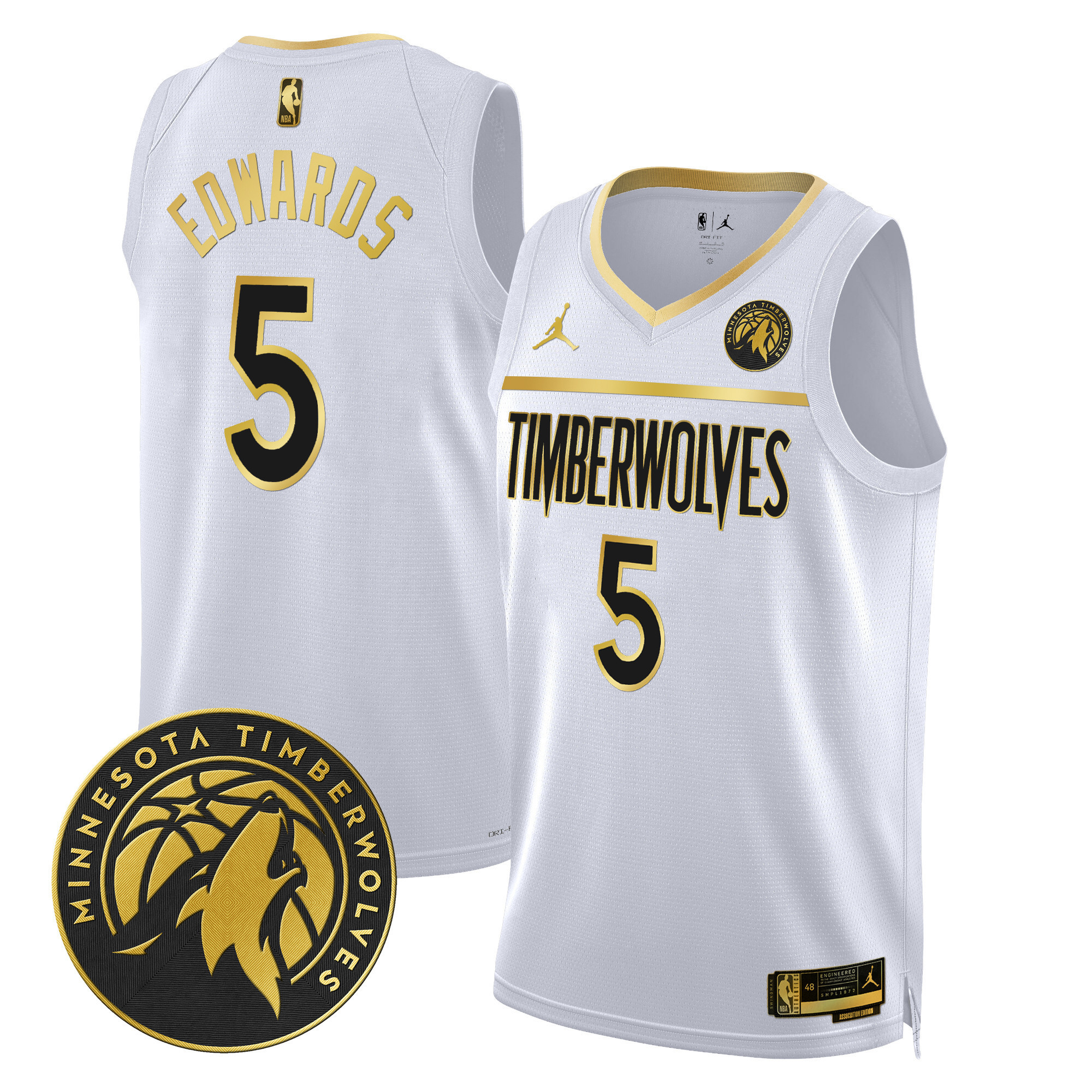 Anthony Edwards Men's Minnesota Timberwolves Swingman White Gold Jersey V2 - All Stitched