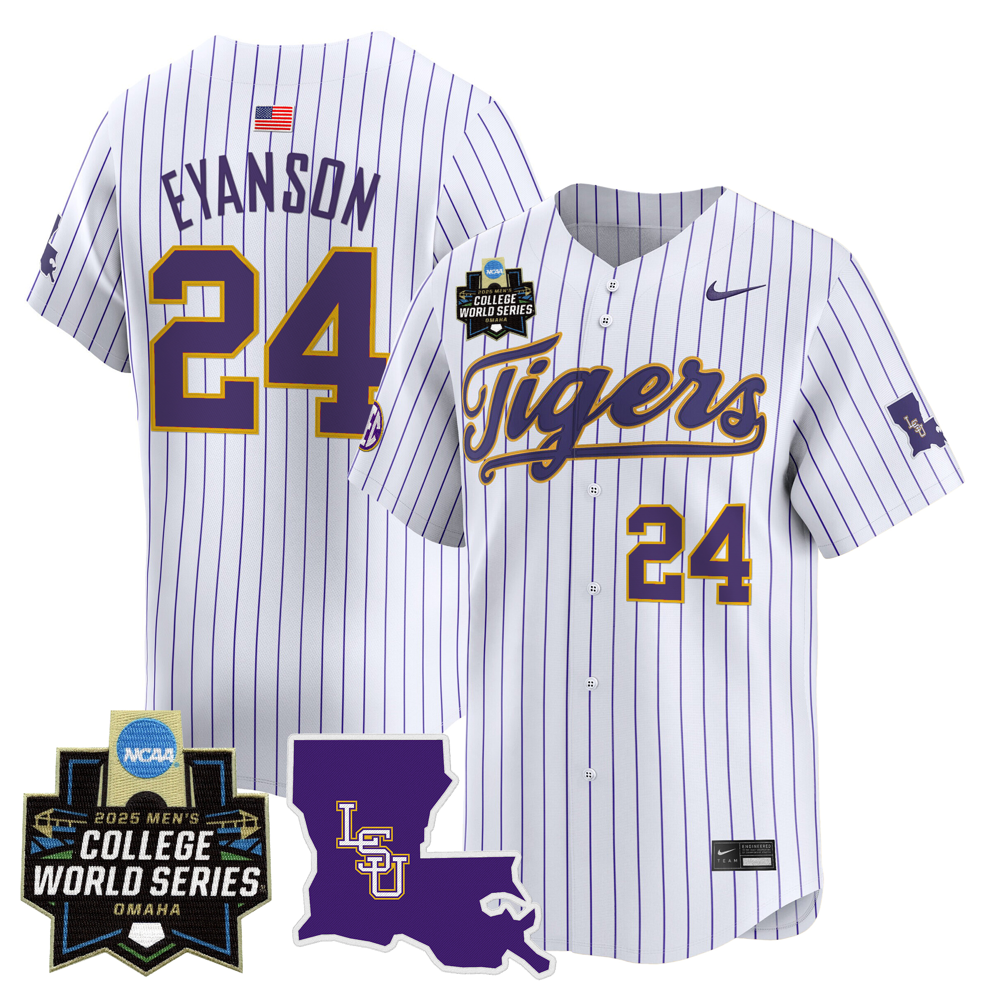Anthony Eyanson Men's LSU Tigers 2025 World Series Vapor Premier Limited Pinstripe Jersey - All Stitched