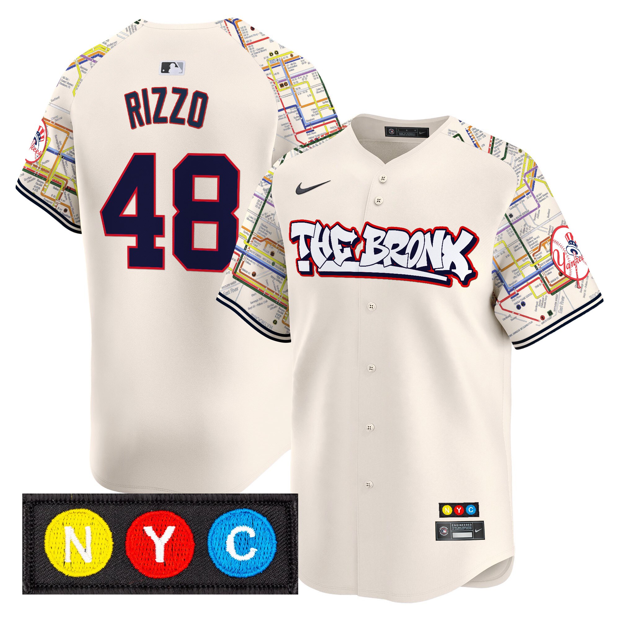 Anthony Rizzo Men's New York Yankees The Bronx Subway Style Vapor Premier Limited Cream Jersey - Stitched