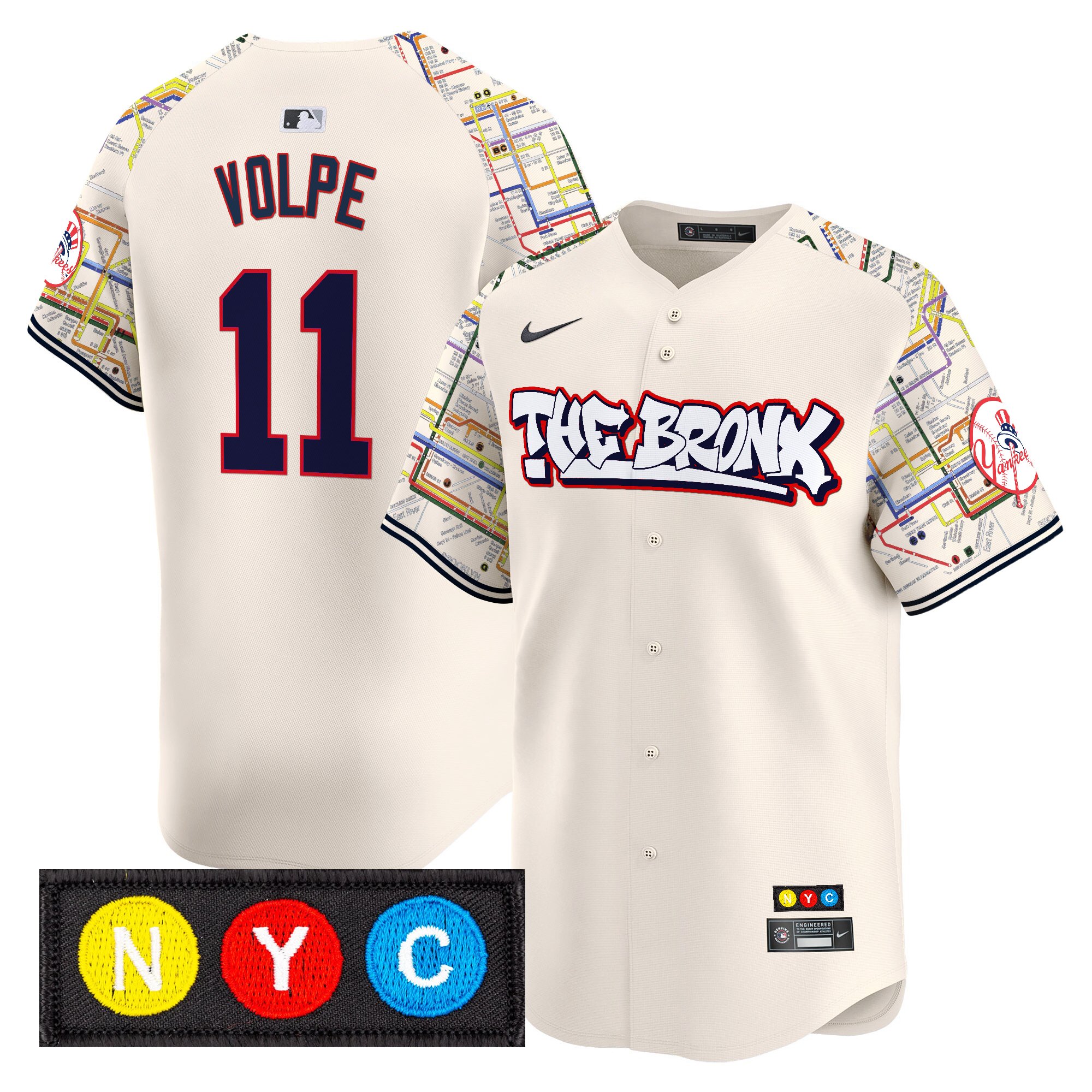 Anthony Volpe Men's New York Yankees The Bronx Subway Style Vapor Premier Limited Cream Jersey - Stitched